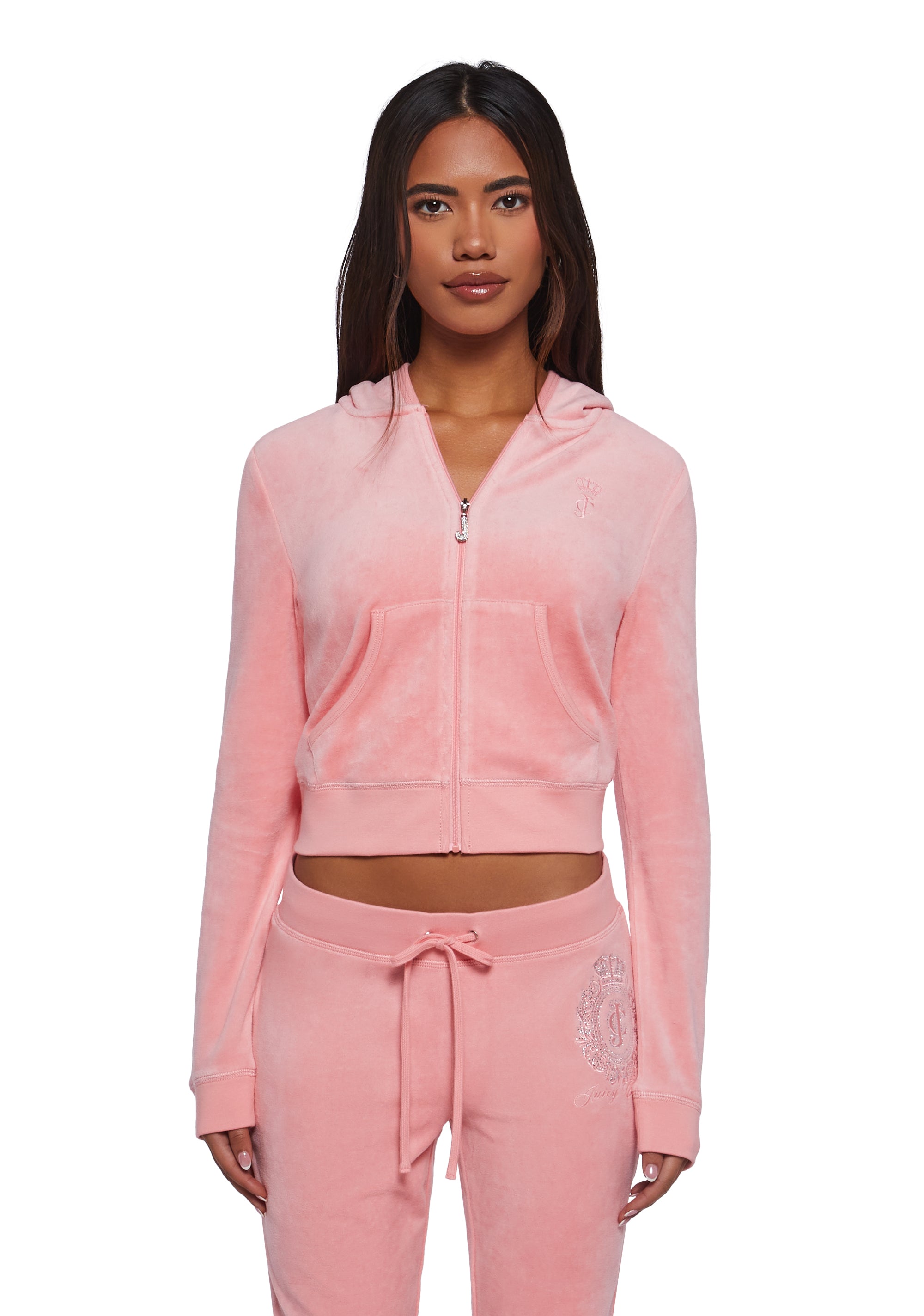 Crown Heritage Cotton Velour Hoodie - Pink