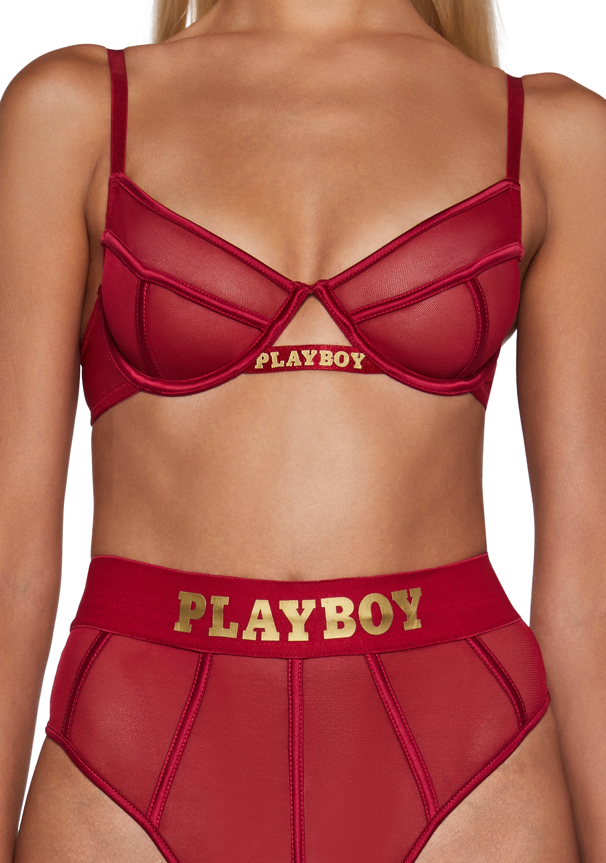 Womens Sexy Bra And Thong Playboy Cage 2-Piece Set - Red Dolls Kill Womens Sexy Bra And Thong Playboy Cage 2-Piece Set - Red Dolls Kill