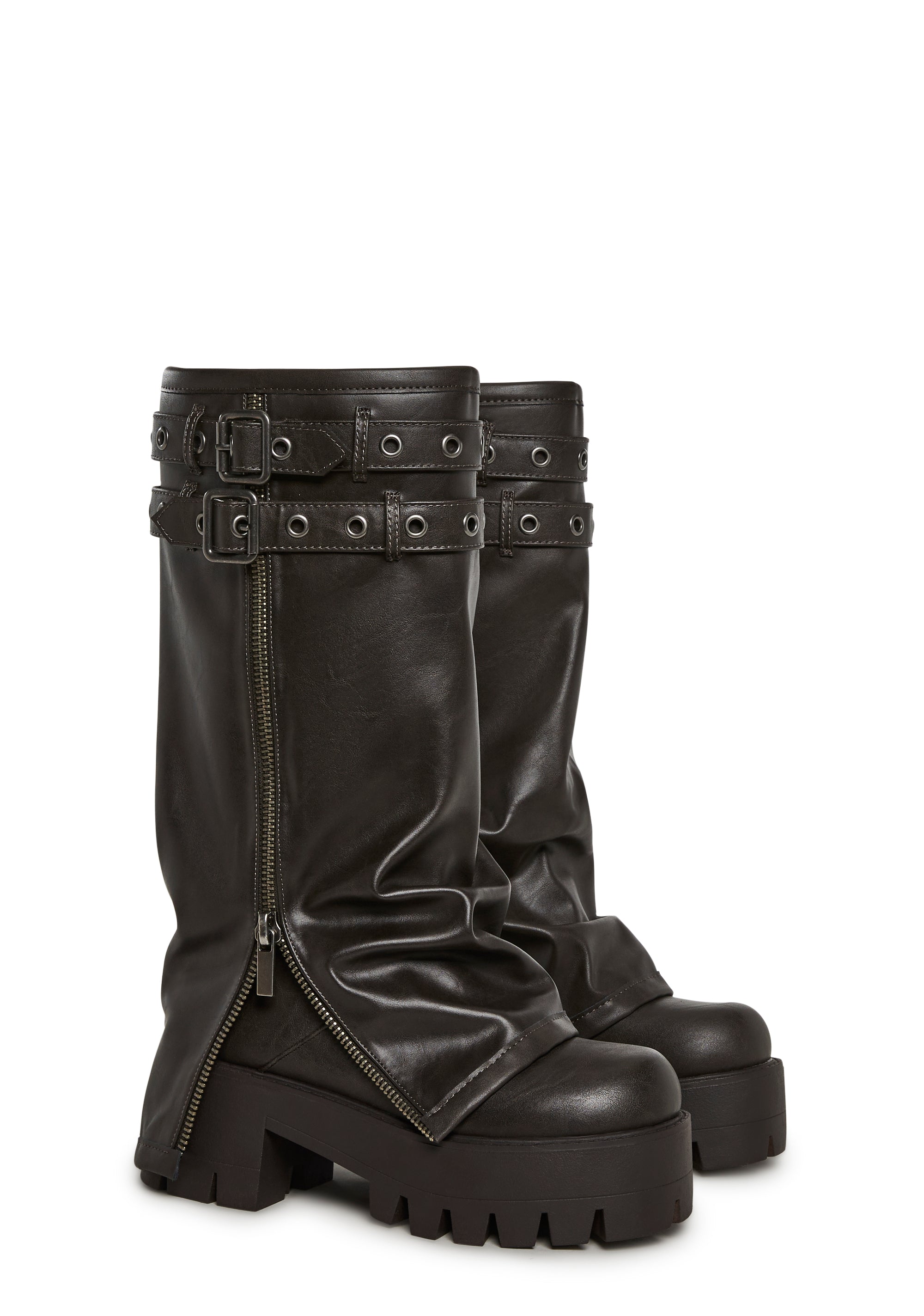 トップス GOT GOT TOWN BOOT COUTURE Warp Knee High Pant Boots Darker Wavs - Brown – Dolls Kill