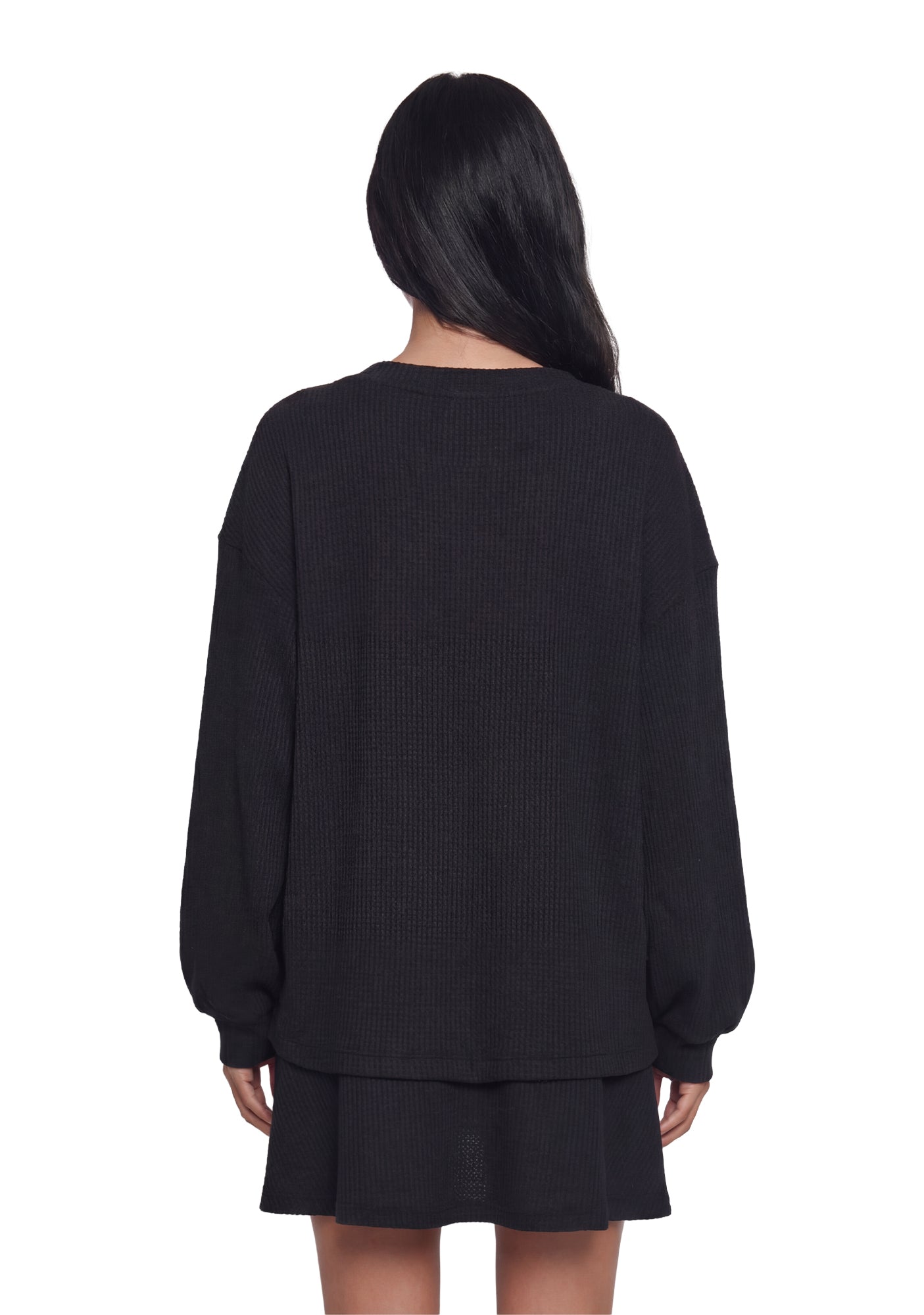 black long sleeve trapeze dress Womens Waffle Knit Thermal Trapeze Mini Dress Current Mood