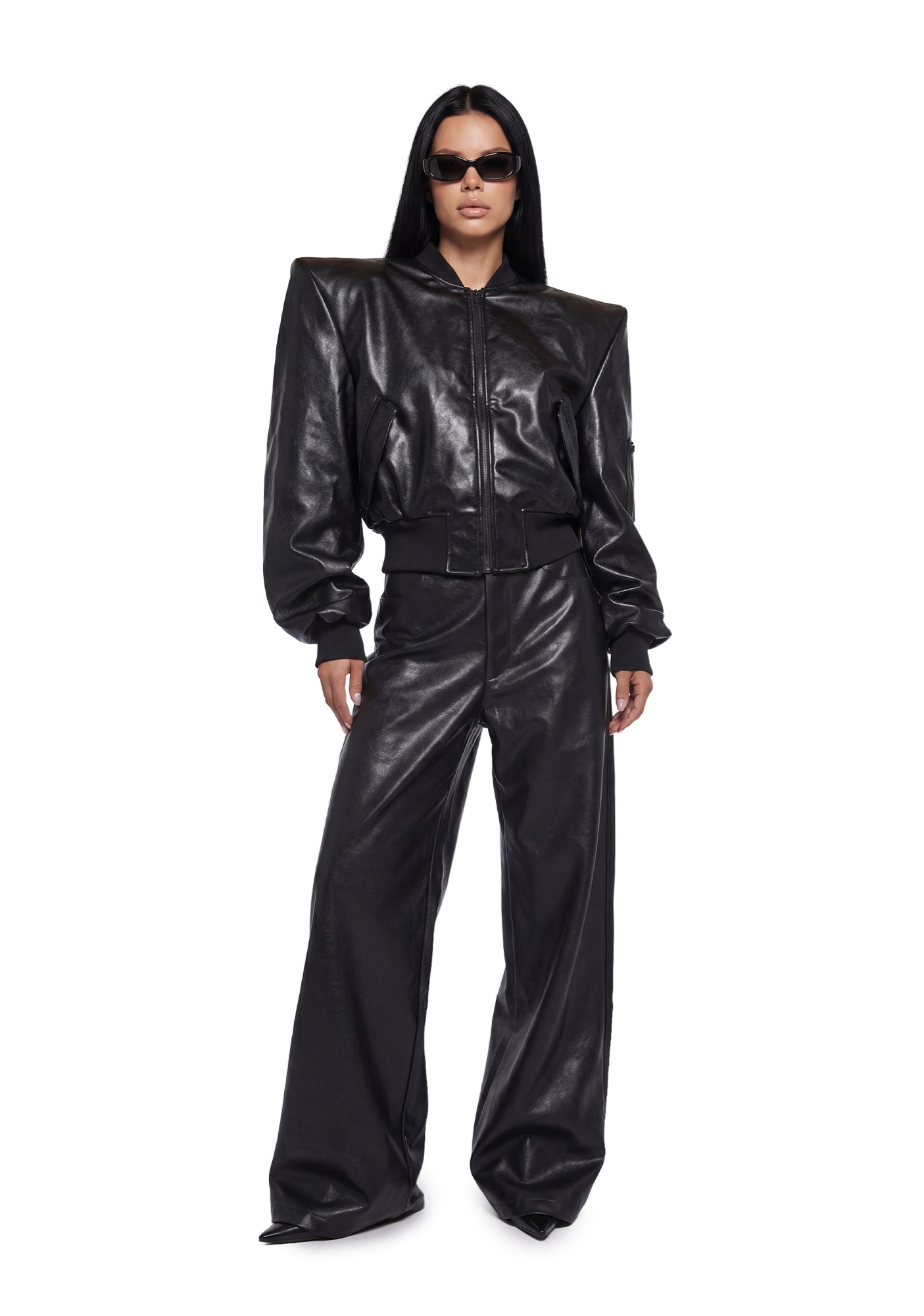 Namilia Leather Baggy Suit Trousers - Black – Dolls Kill