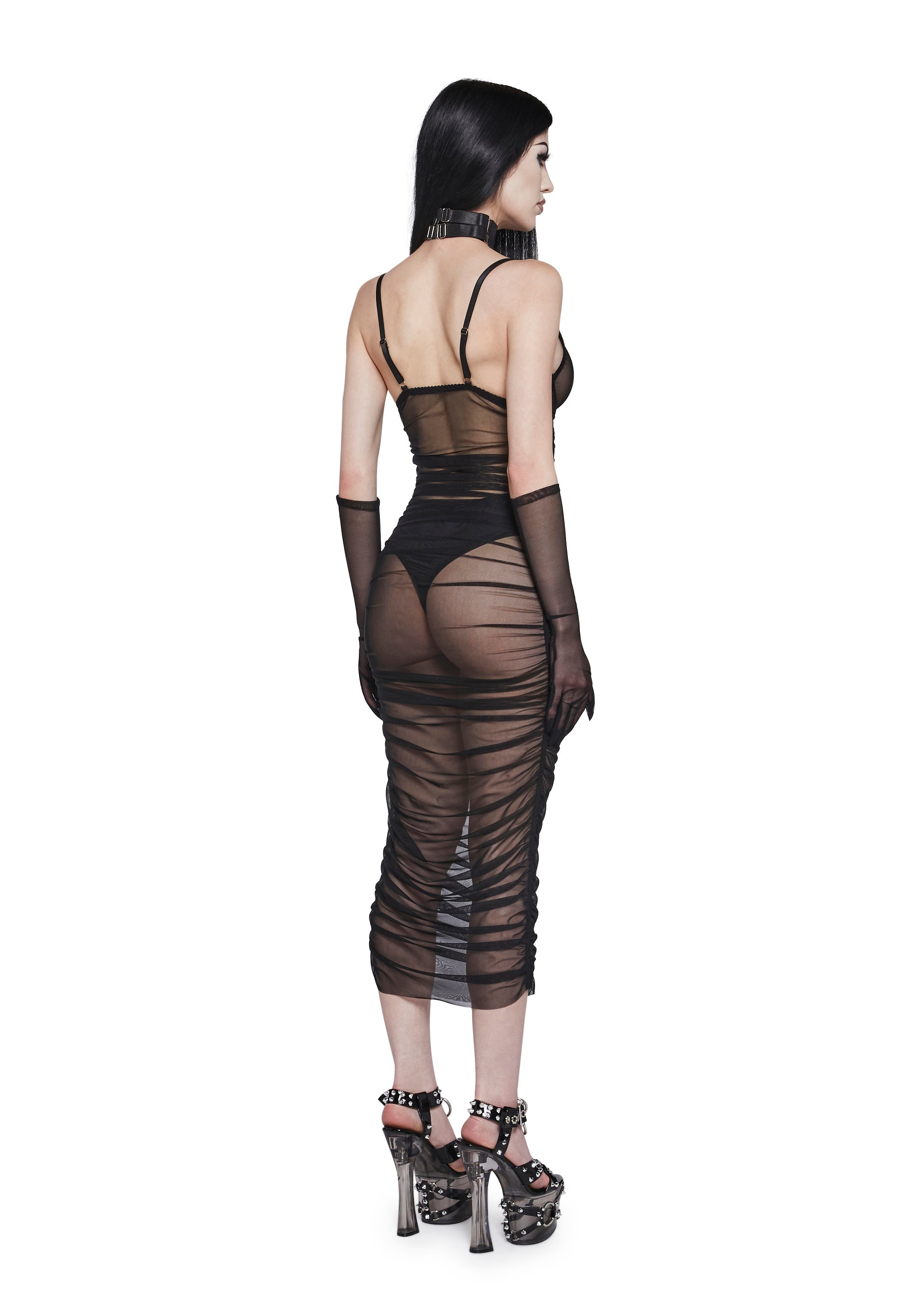 Womens Sexy Sheer Mesh Ruched Dress With Gloves Generation Kiss - Black Dolls Kill Womens Sexy Sheer Mesh Ruched Dress With Gloves Generation Kiss - Black Dolls Kill