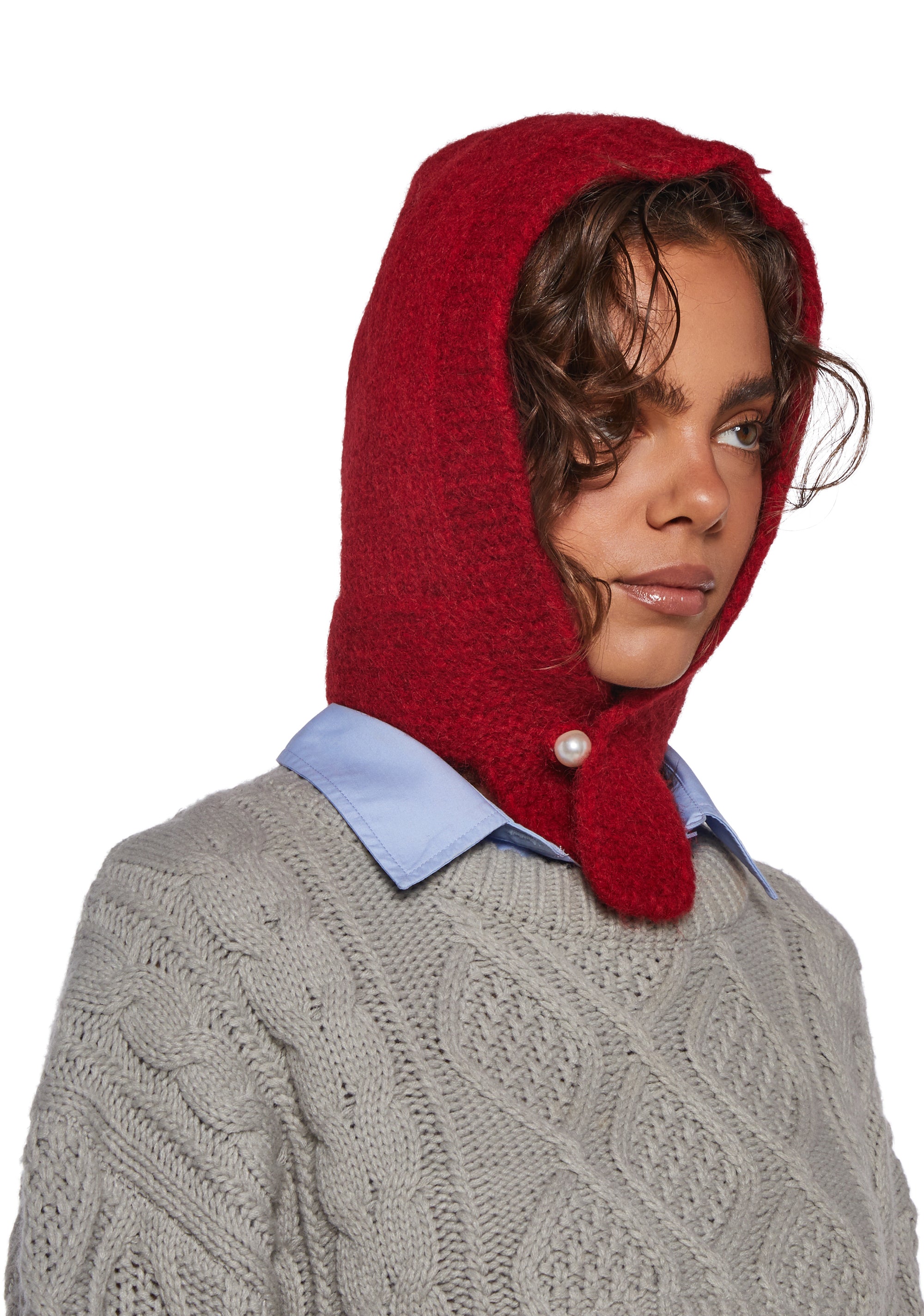 Fall Vibing Knit Hood - Red - alternate