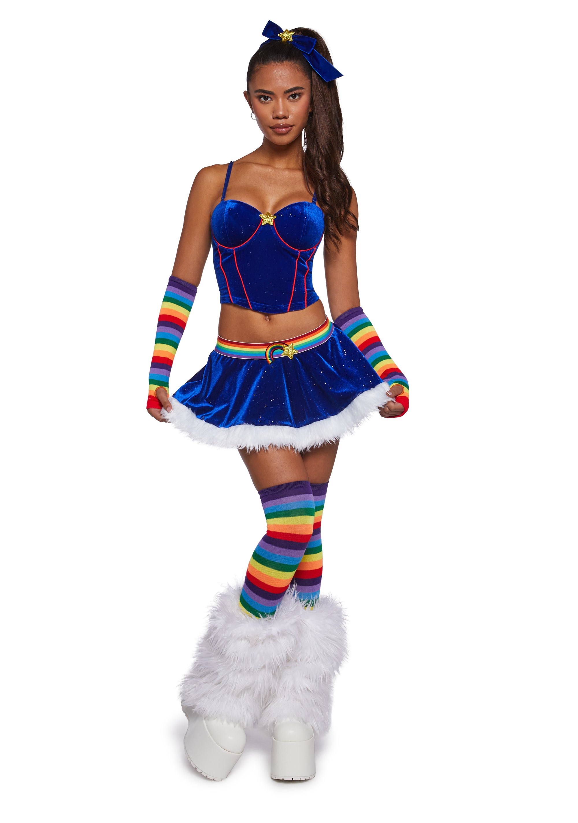 Rainbow Rag Doll Costume - Dress With Apron & Hat, For Toddler To Large, Halloween & Dress Up