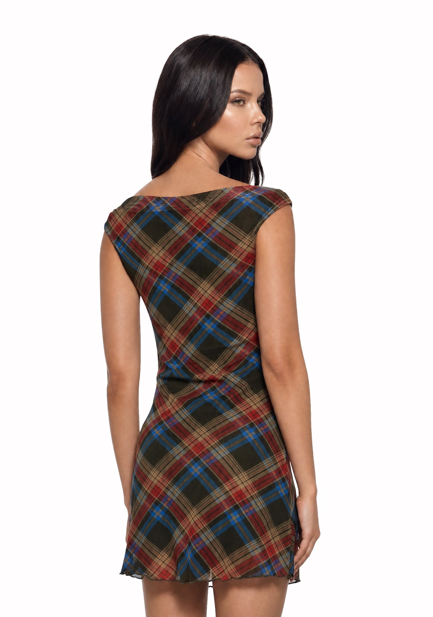 Womens Mesh Plaid Bodycon Dress Current Mood