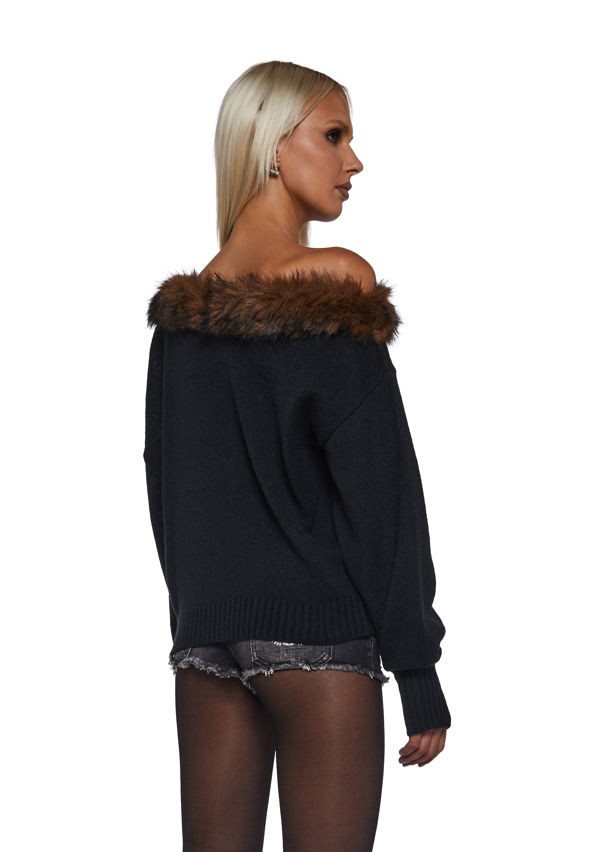 Ego Off The Shoulder Top With Faux Fur Trim
