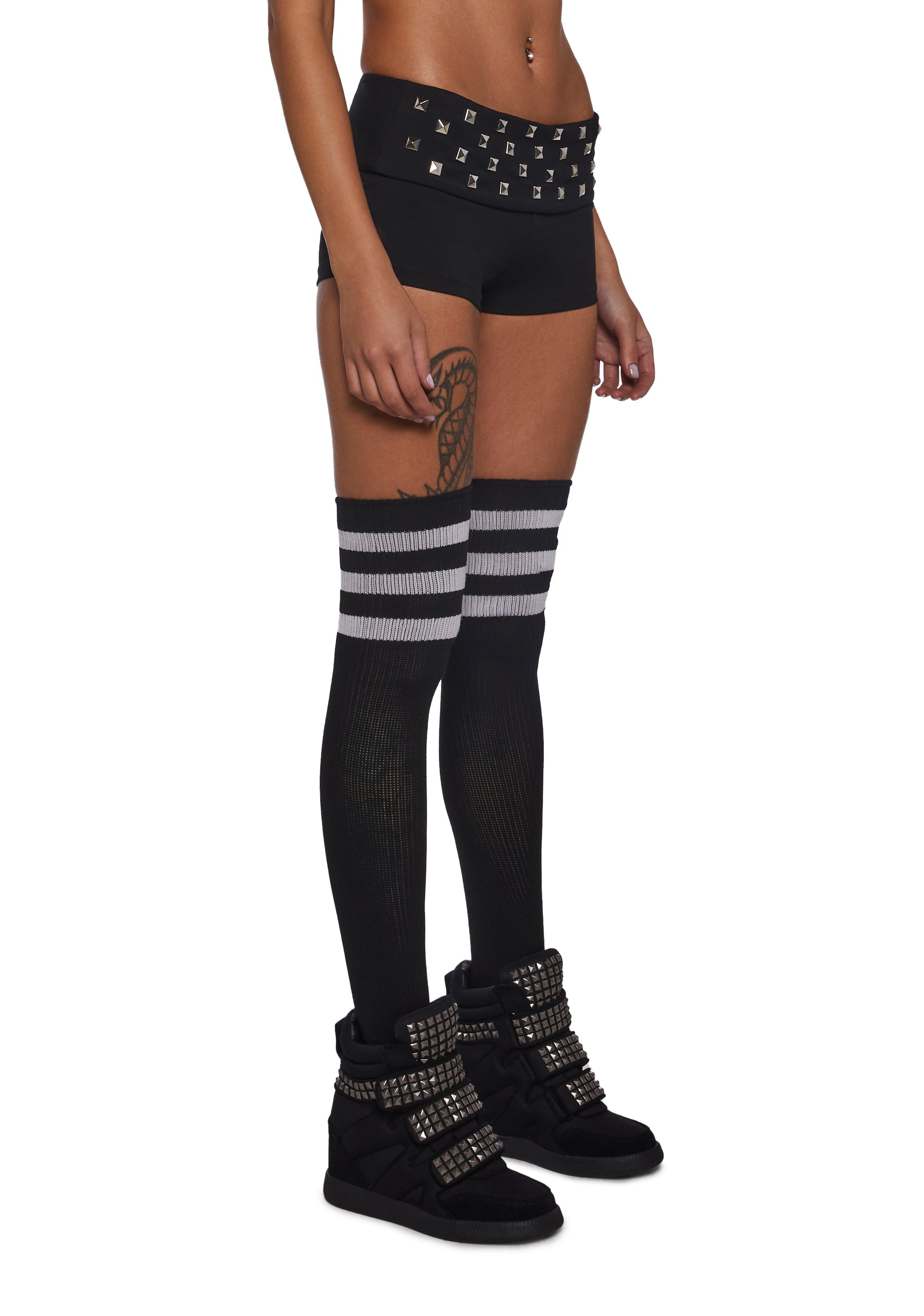 Womens Studded Foldover Mini Shorts Generation Kiss - Black
