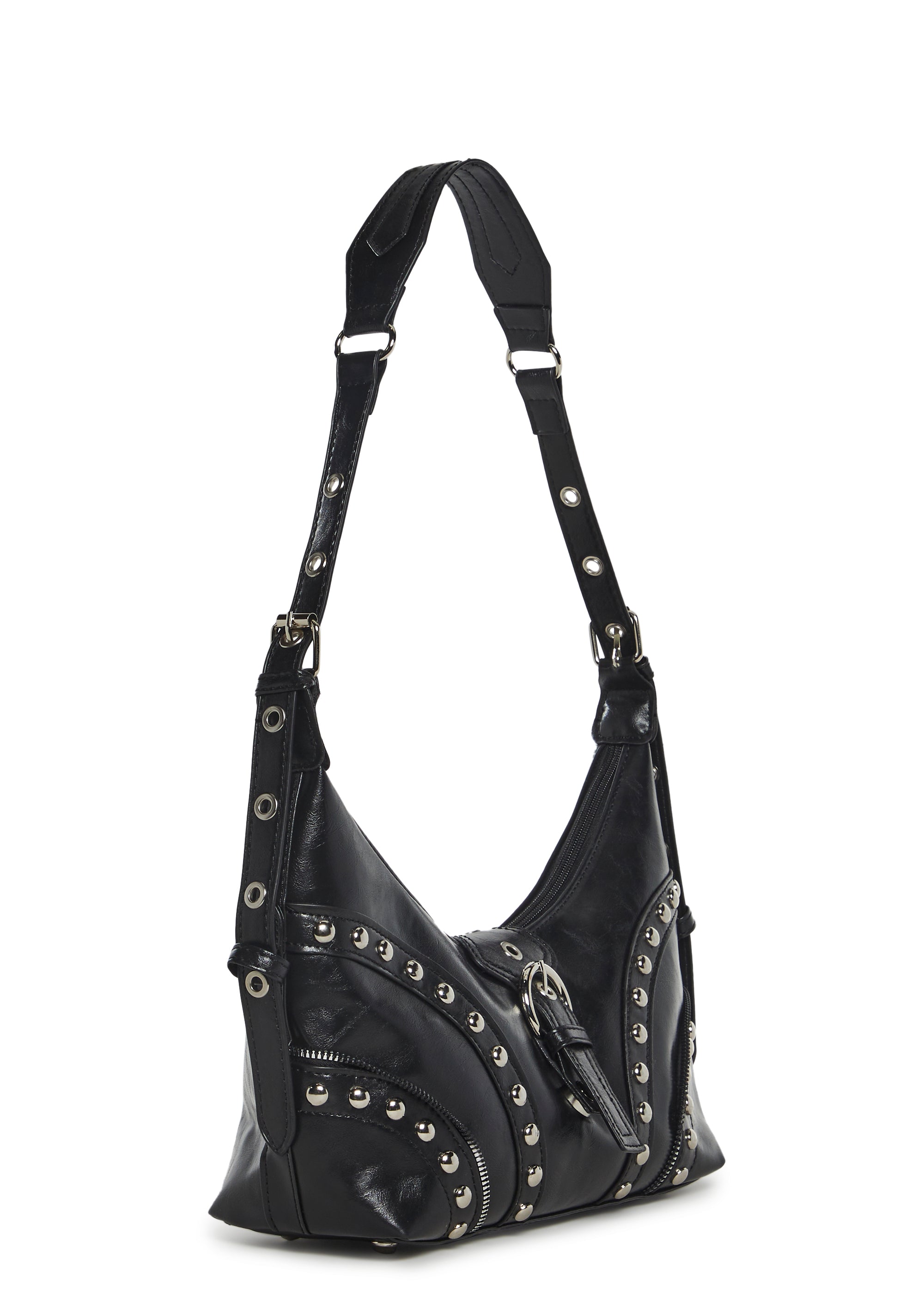 Vegan Leather Matte Studded Shoulder Bag Generation Kiss - Black