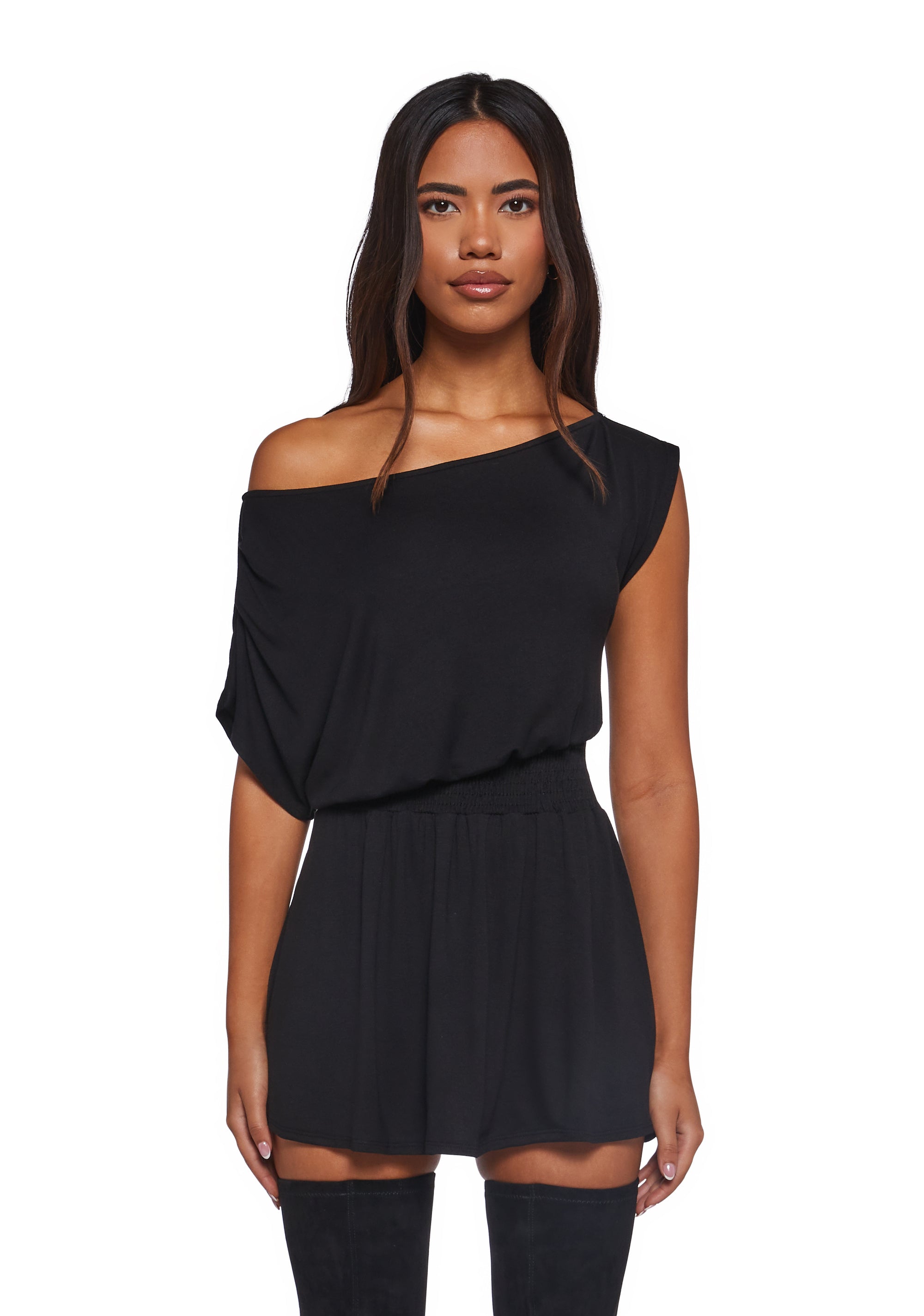 Womens Stretchy Off The Shoulder Mini Dress