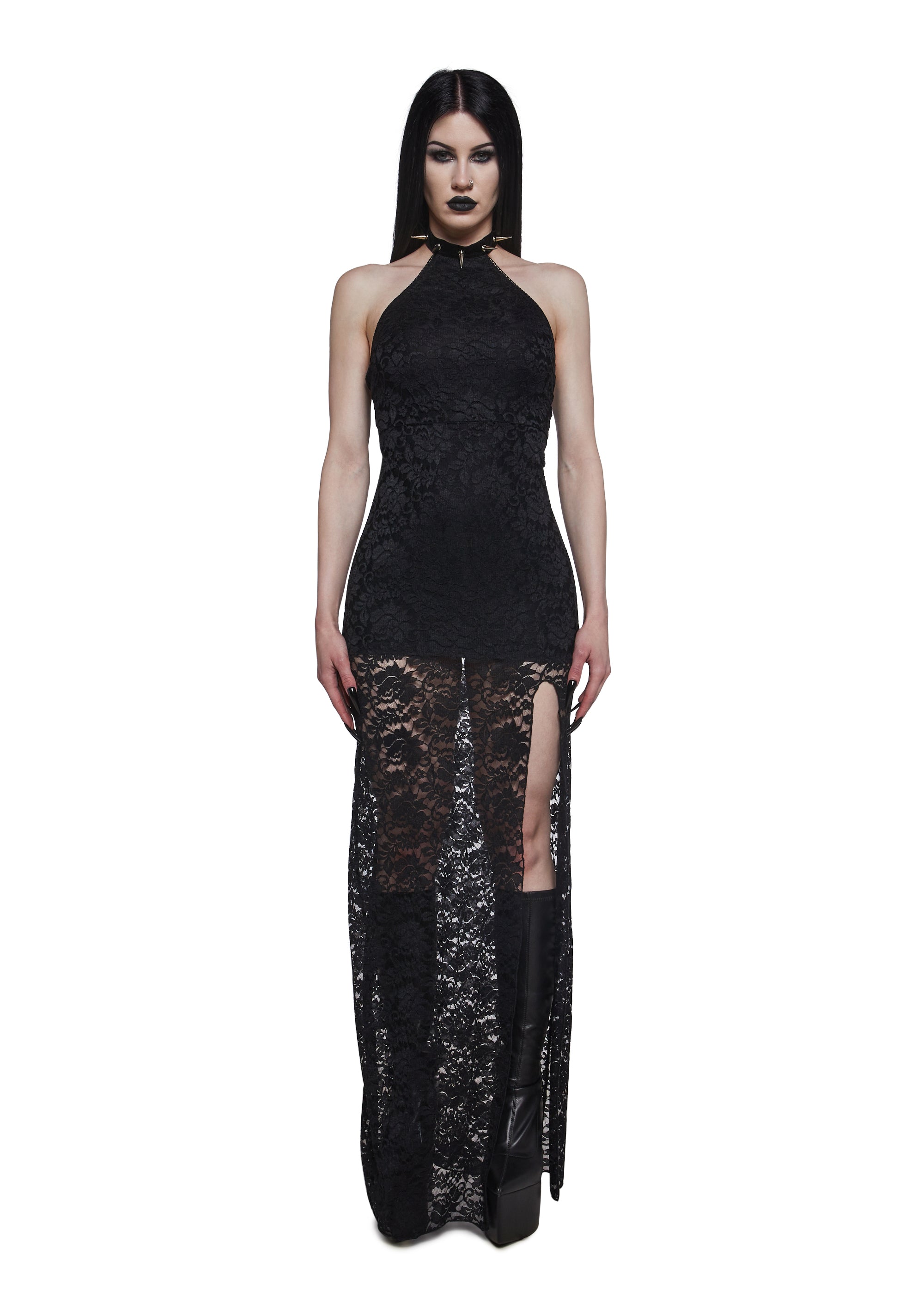 Goth Maxi Studded Lace Boho Alt Dress