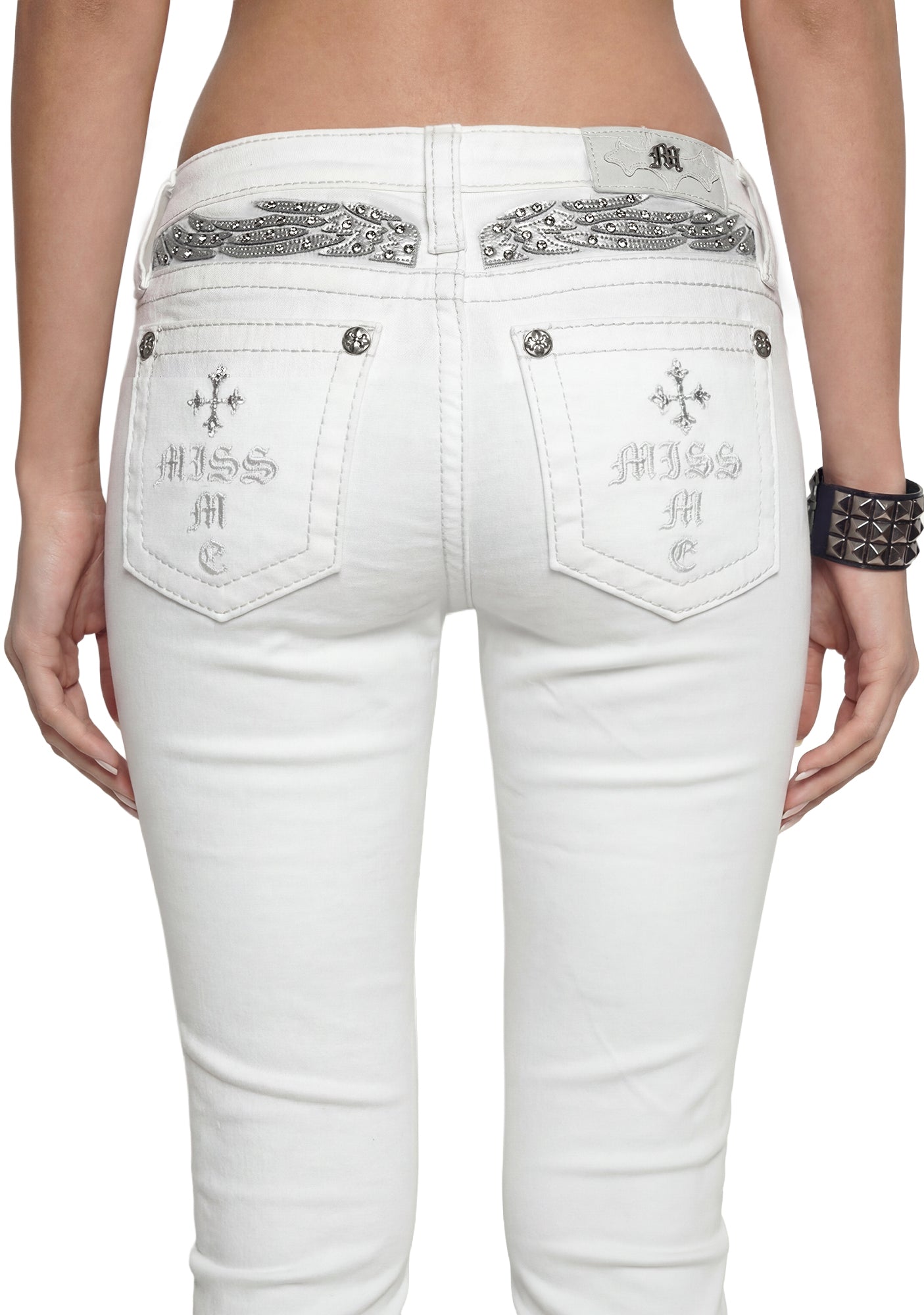 MISS ME Y2K Angelic Low Rise Boot Cut Denim - White – Dolls Kill