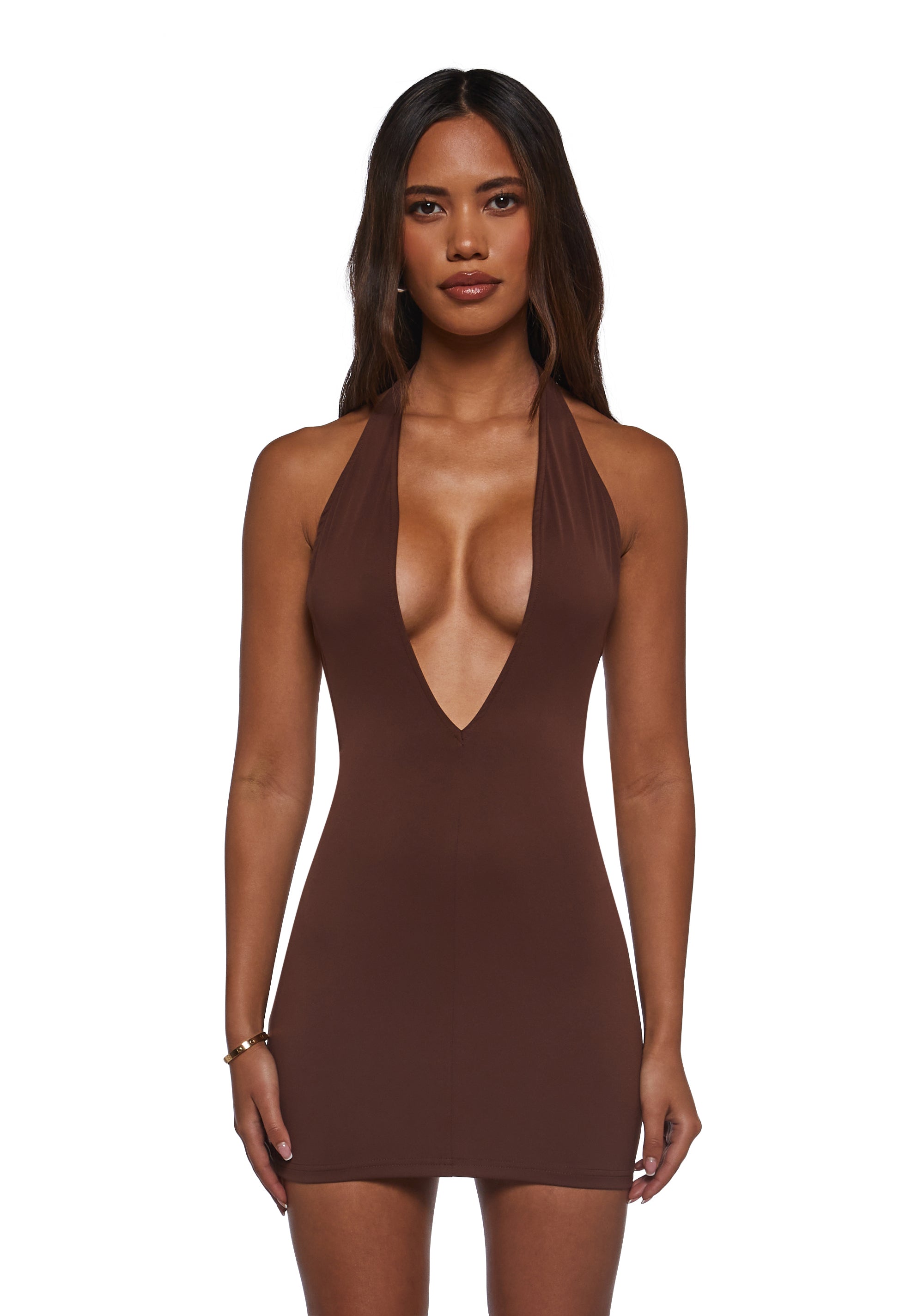 Womens Sexy Plunging Neckline Bodycon Dress With Ruching Generation Kiss