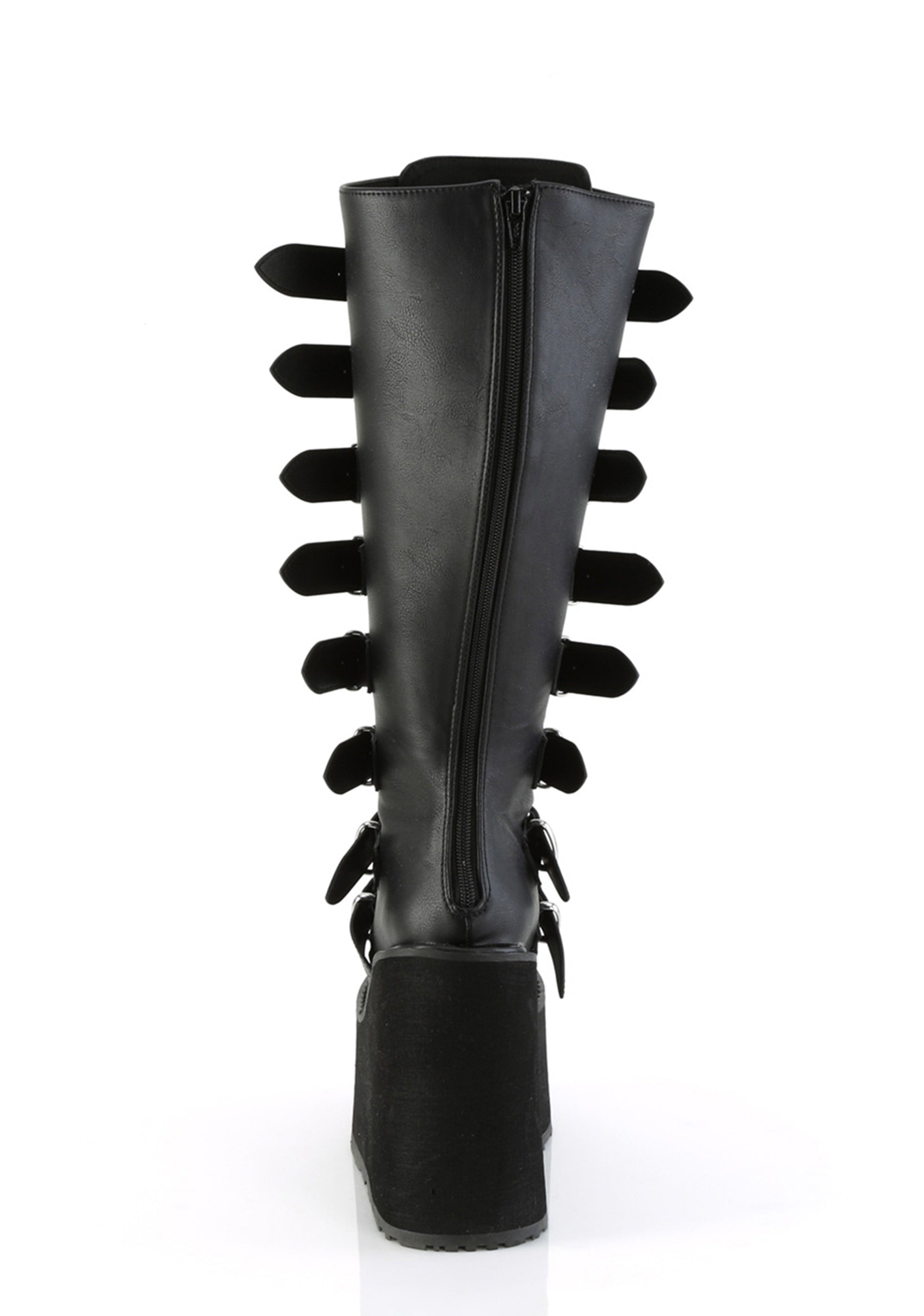 Demonia Wide Calf Swing 815 Knee High Buckle Boots Black Patent