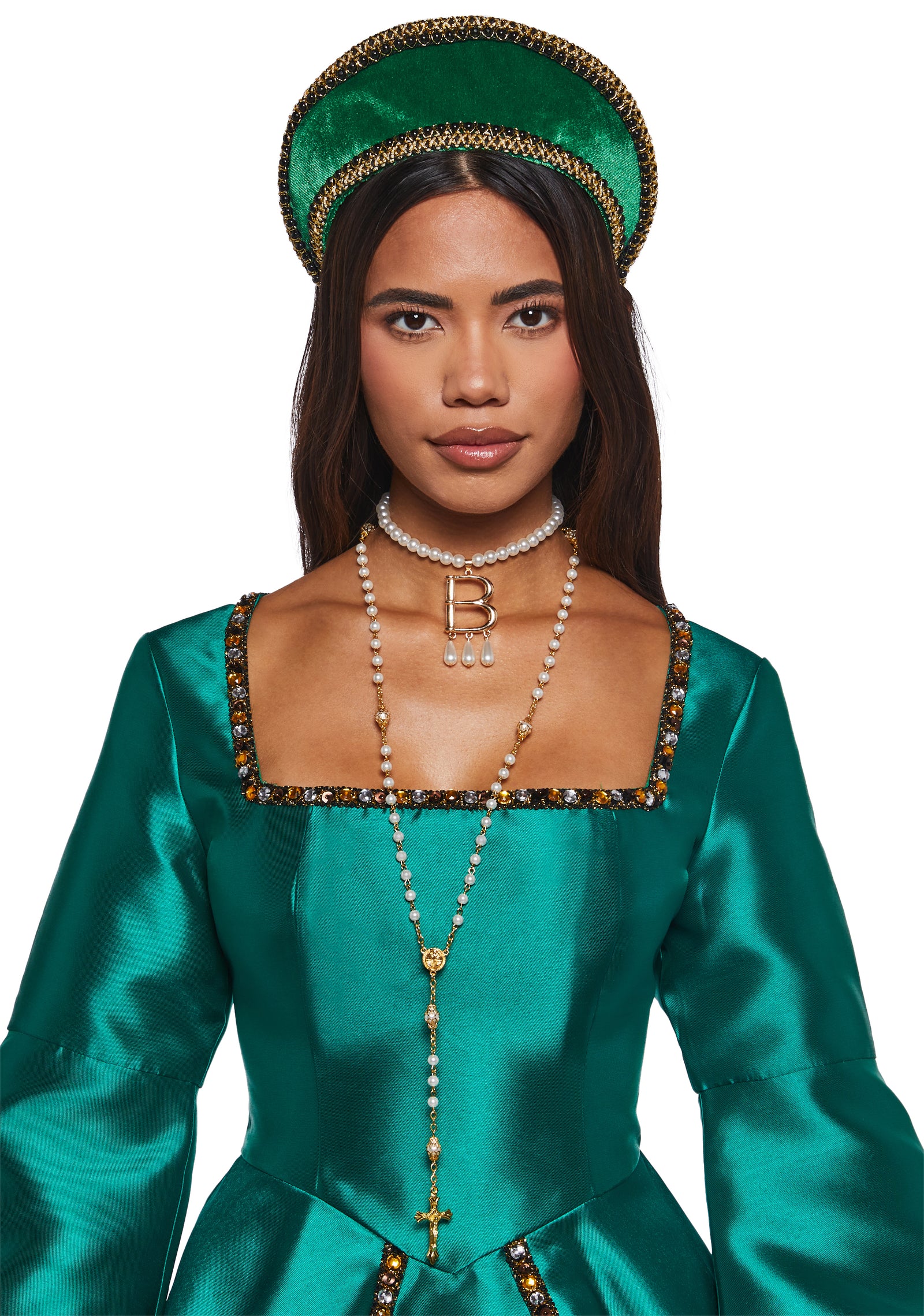green dress character Medieval Tudor Queen Halloween Costume 2022-6-15 Royal court glamour meets DENIM CORSET (Size):XL Knee Length Prom Dress