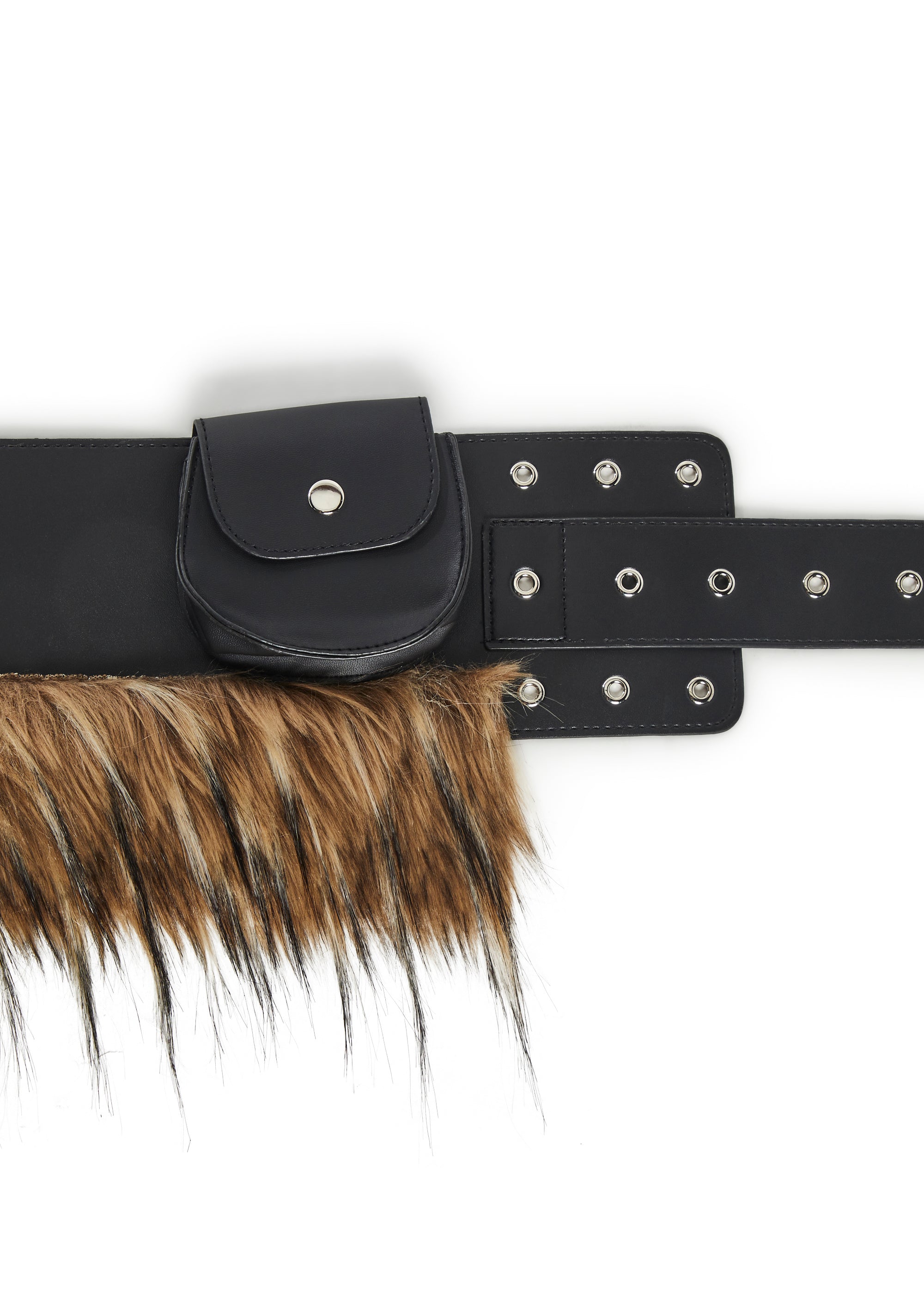 Land Escape Fur Buckle Belt With Pouch