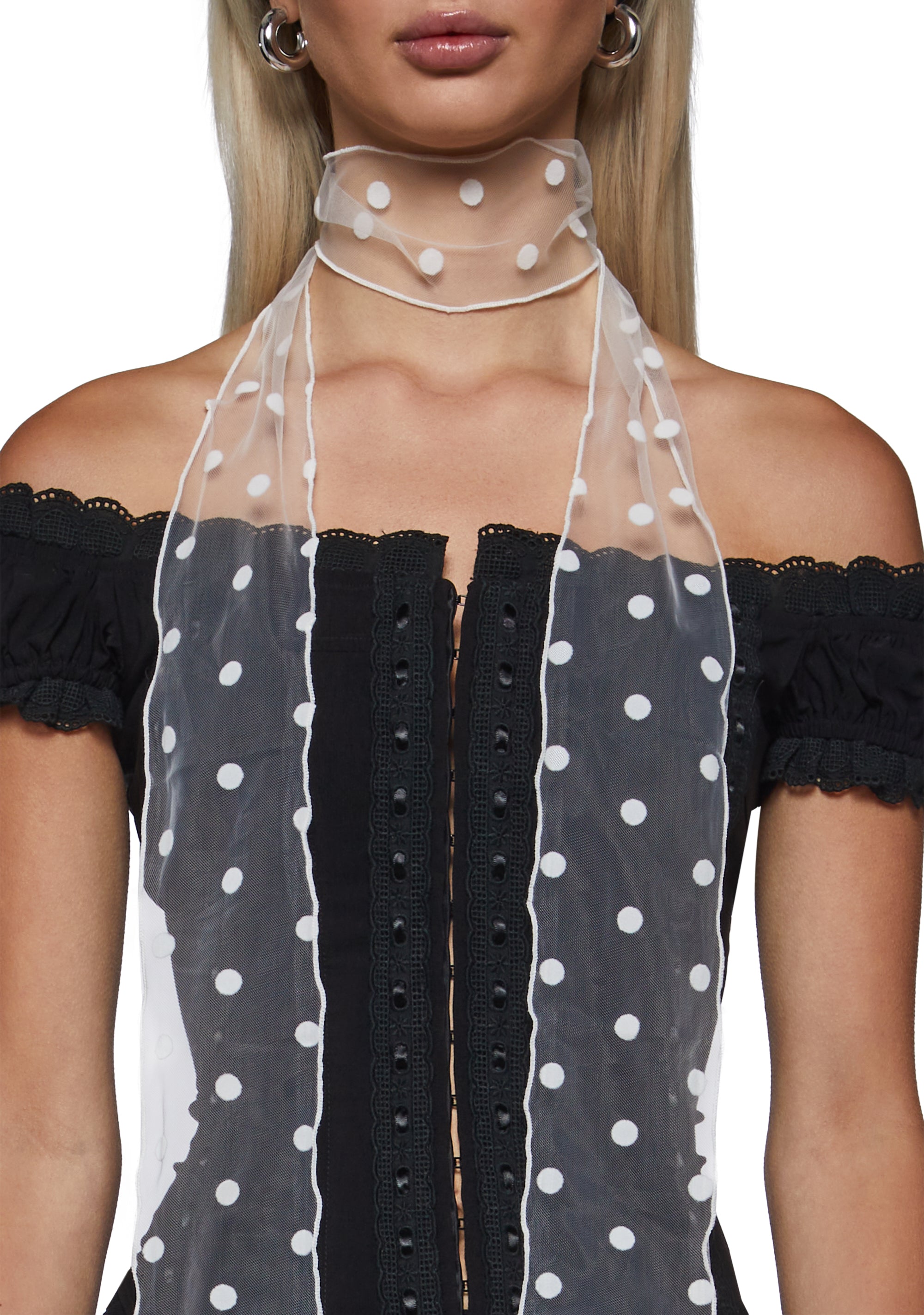 Y2K Vintage Sheer Polka Dot Neck Scarf - White – Dolls Kill
