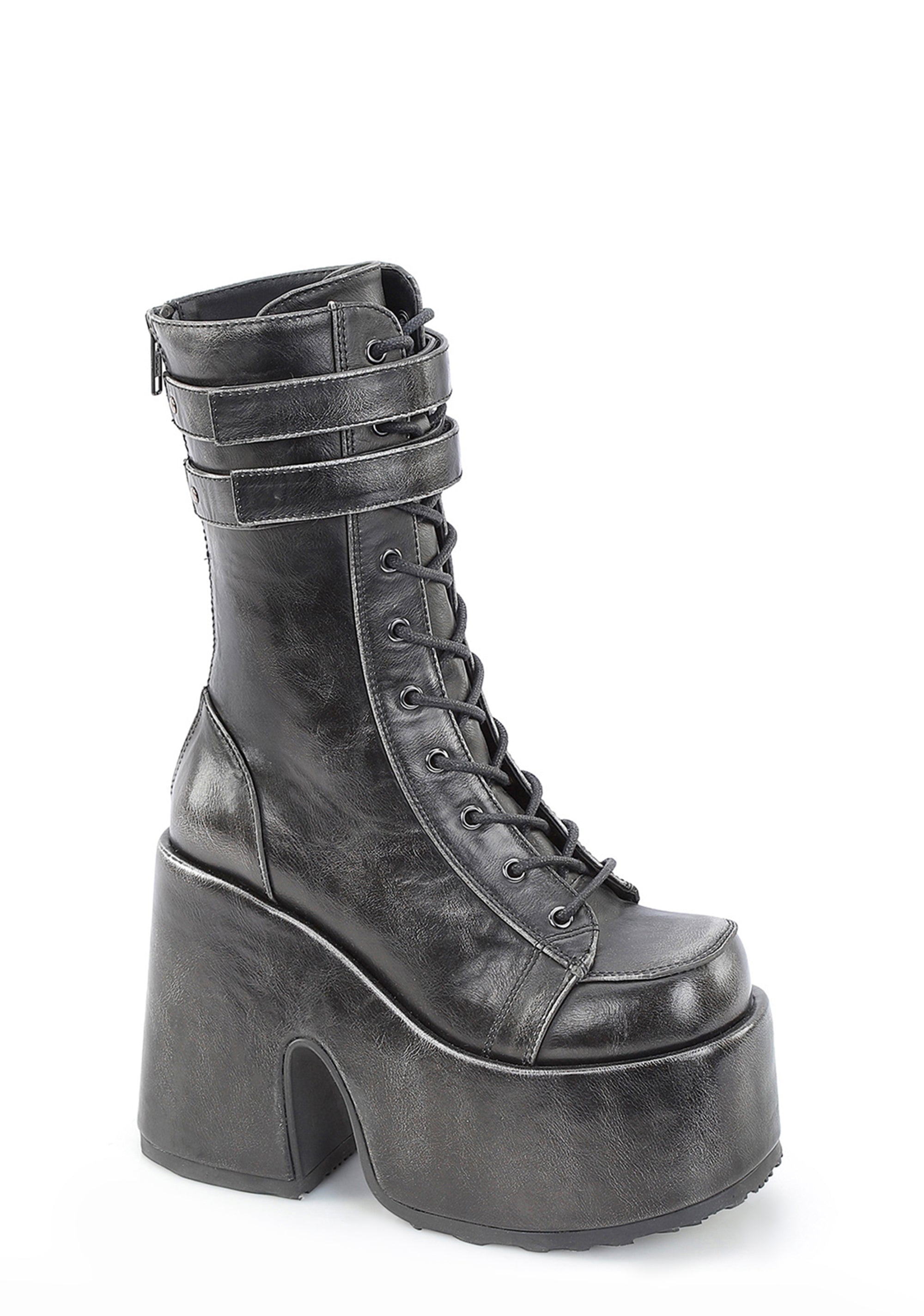 Demonia Distressed Vegan Leather Platform Boots Goth - Black
