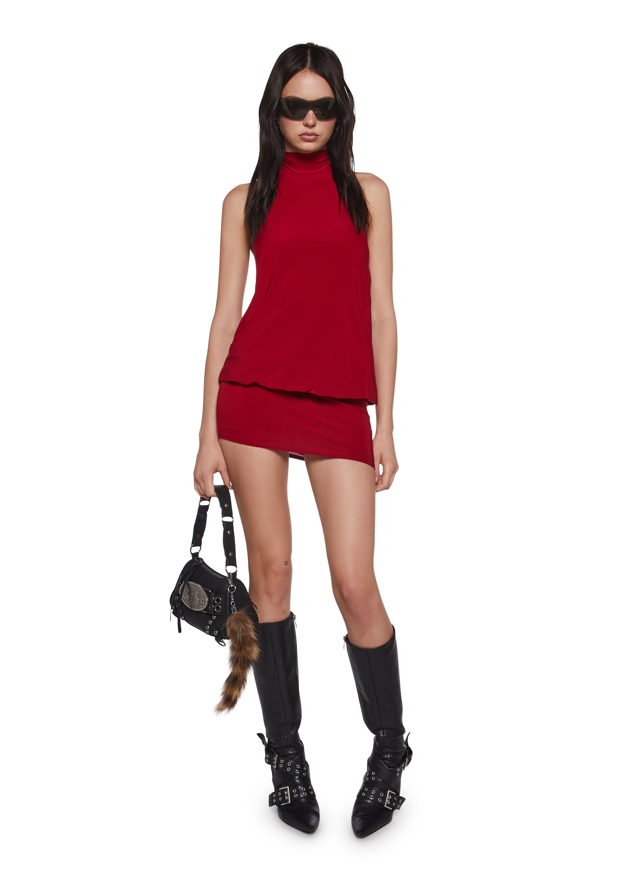 Club Moves Halter Dress -  Red
