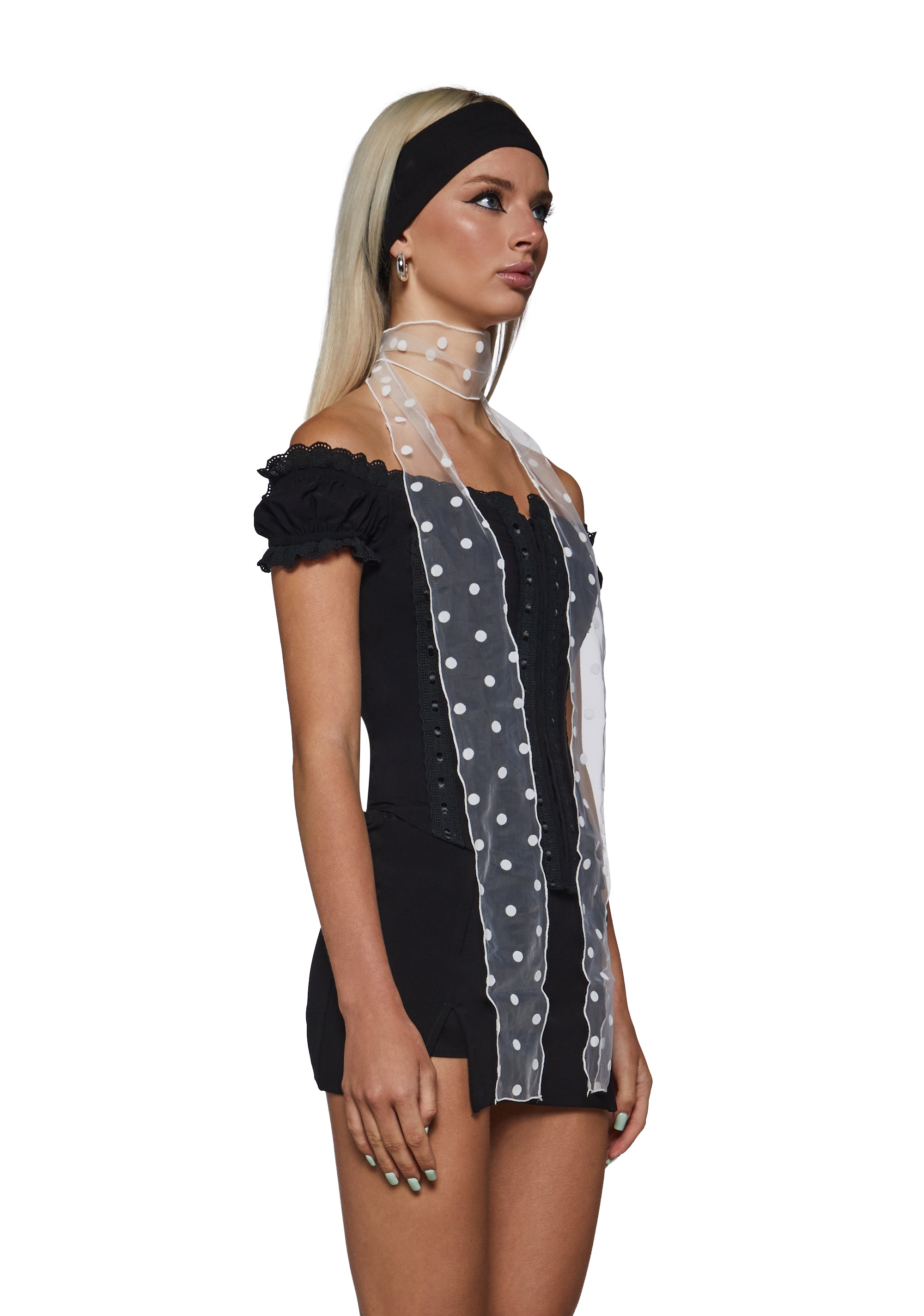 Y2K Vintage Sheer Polka Dot Neck Scarf - White – Dolls Kill
