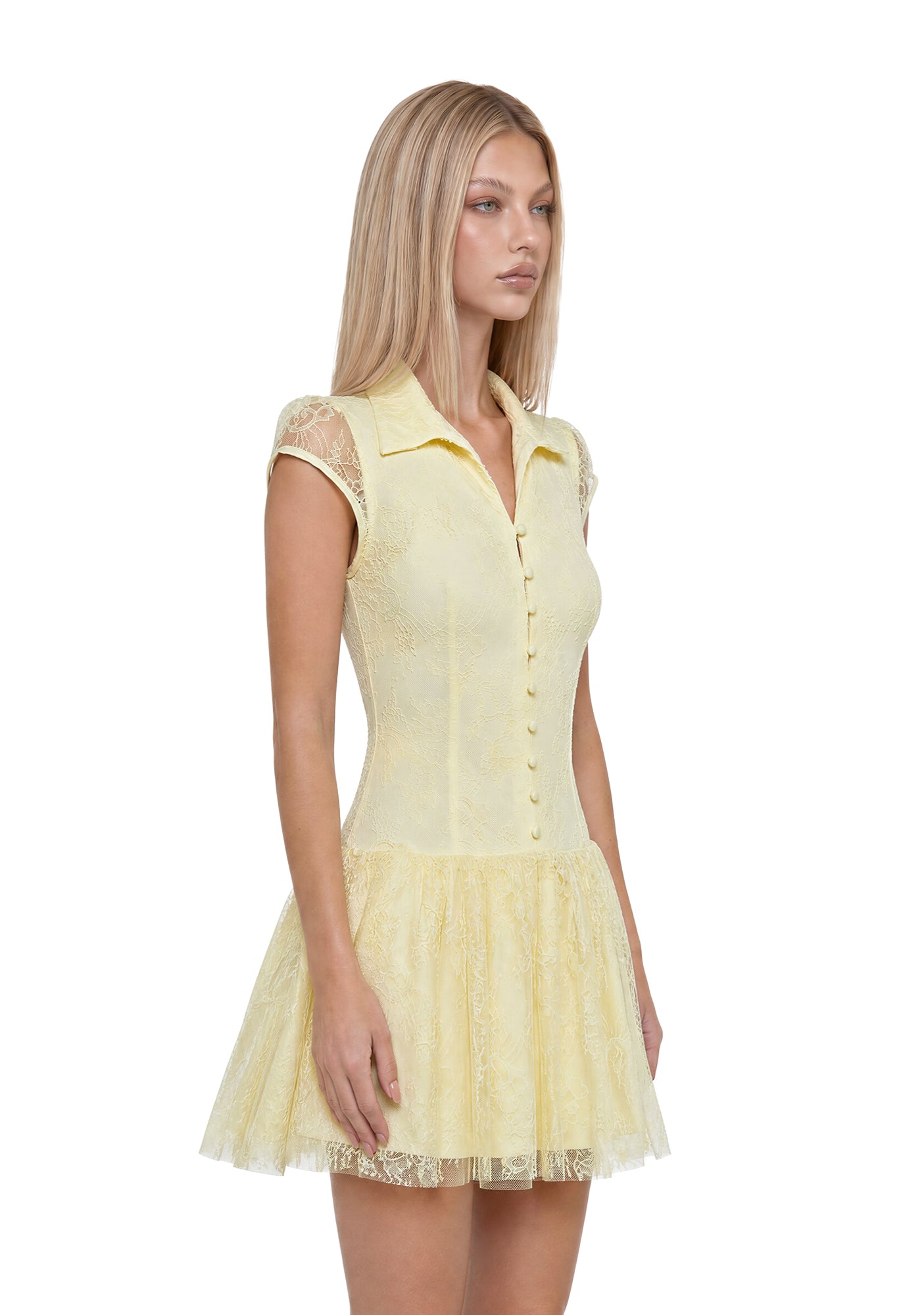 Lace Collar Butter Yellow Flare Dress - Yellow Dolls Kill Lace Collar Butter Yellow Flare Dress - Yellow Dolls Kill
