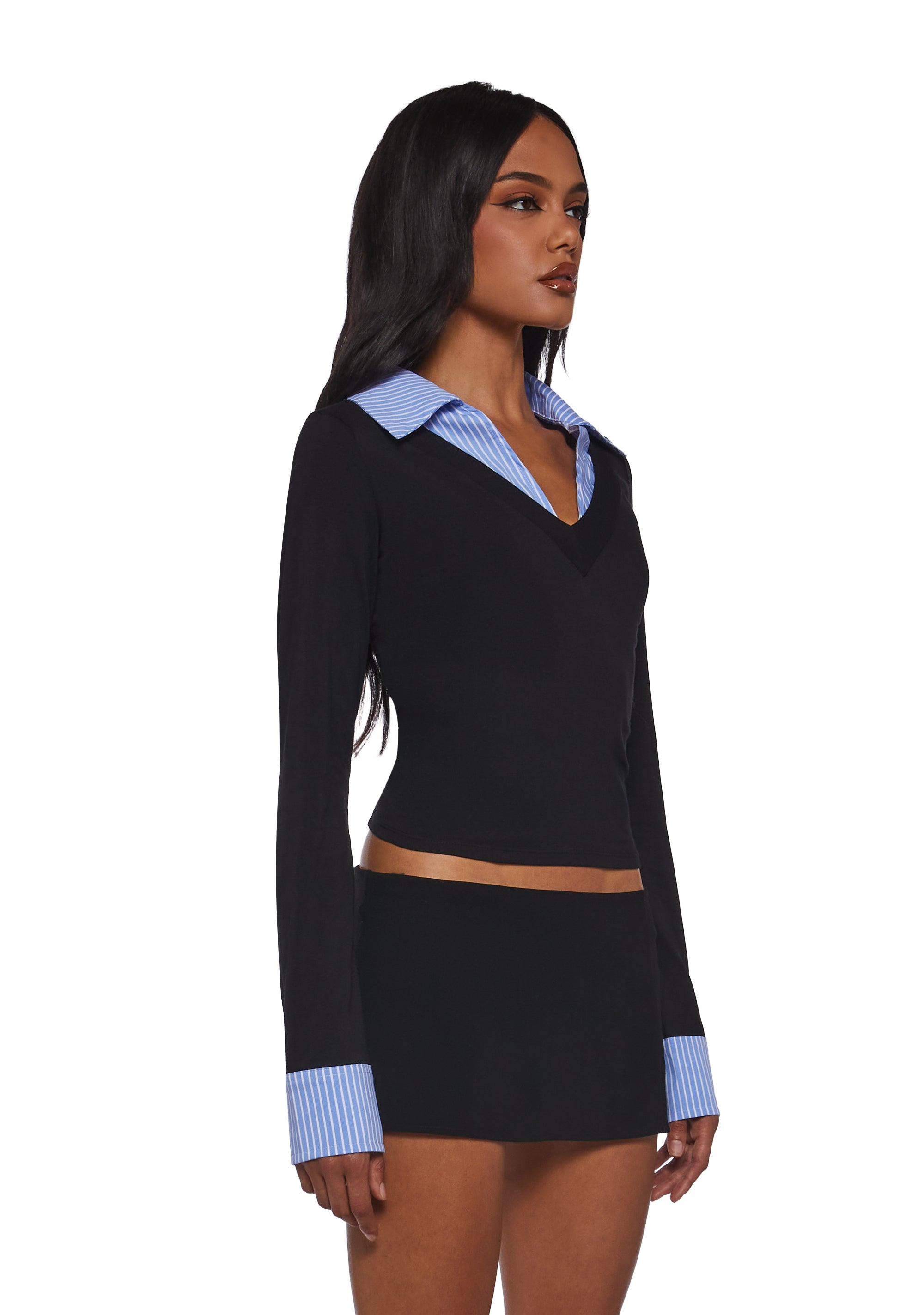 Eleanor Collared Long Sleeve Top - Striped