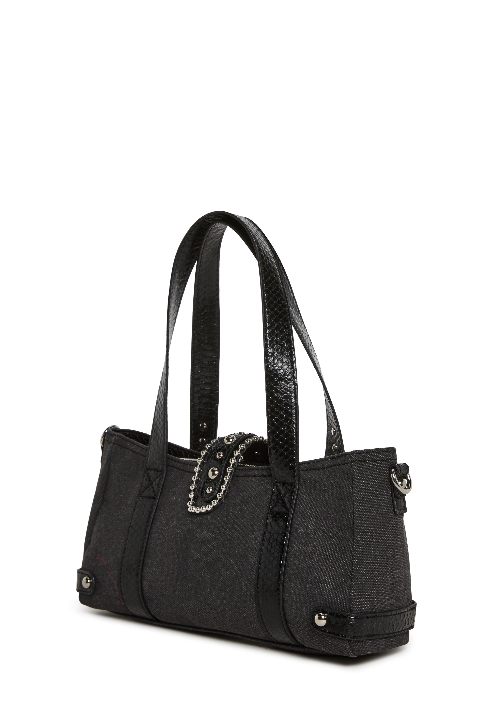 Vintage Style Leather Grey Fabric Shoulder Bag - Black – Dolls Kill