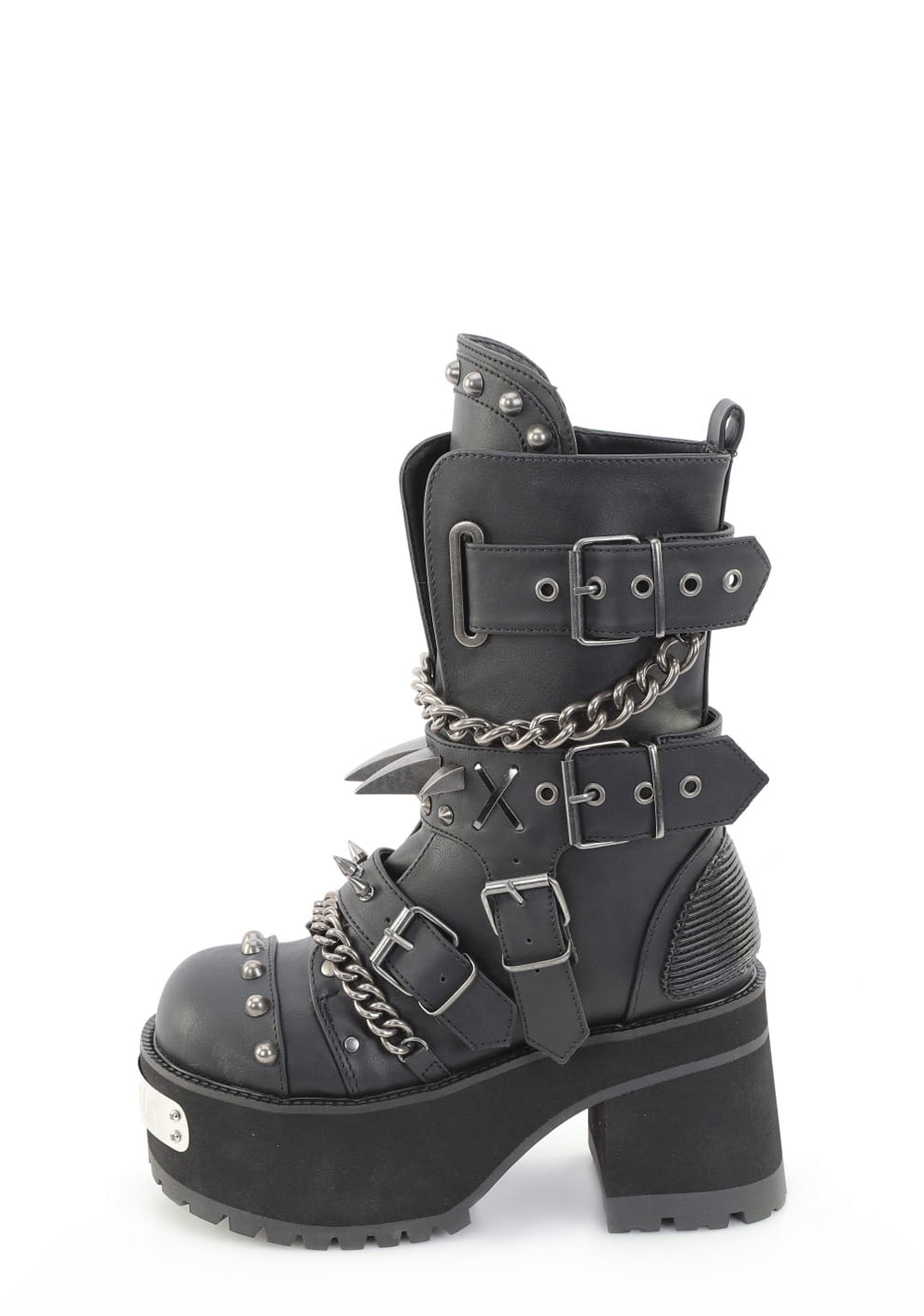 Demonia Vegan Leather Platform Boots with Chains and Spikes