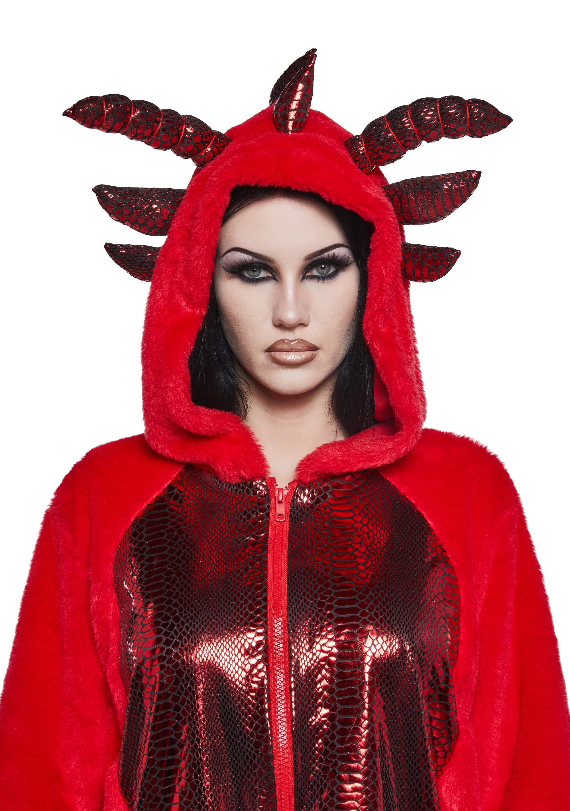 Sexy Womens Dragon Faux Fur Hoodie - Red – Dolls Kill