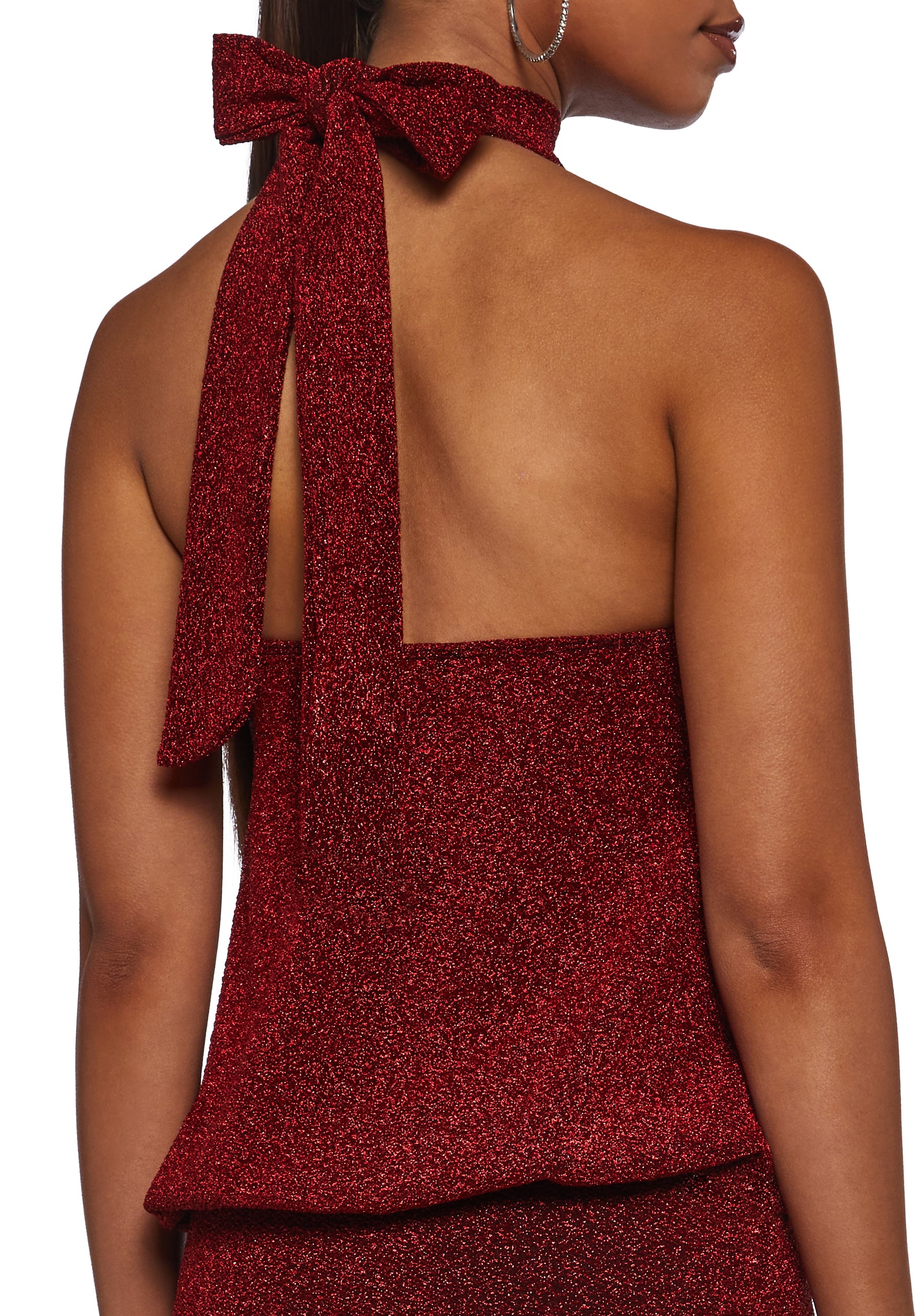 Womens High Neck Glitter Mini Dress