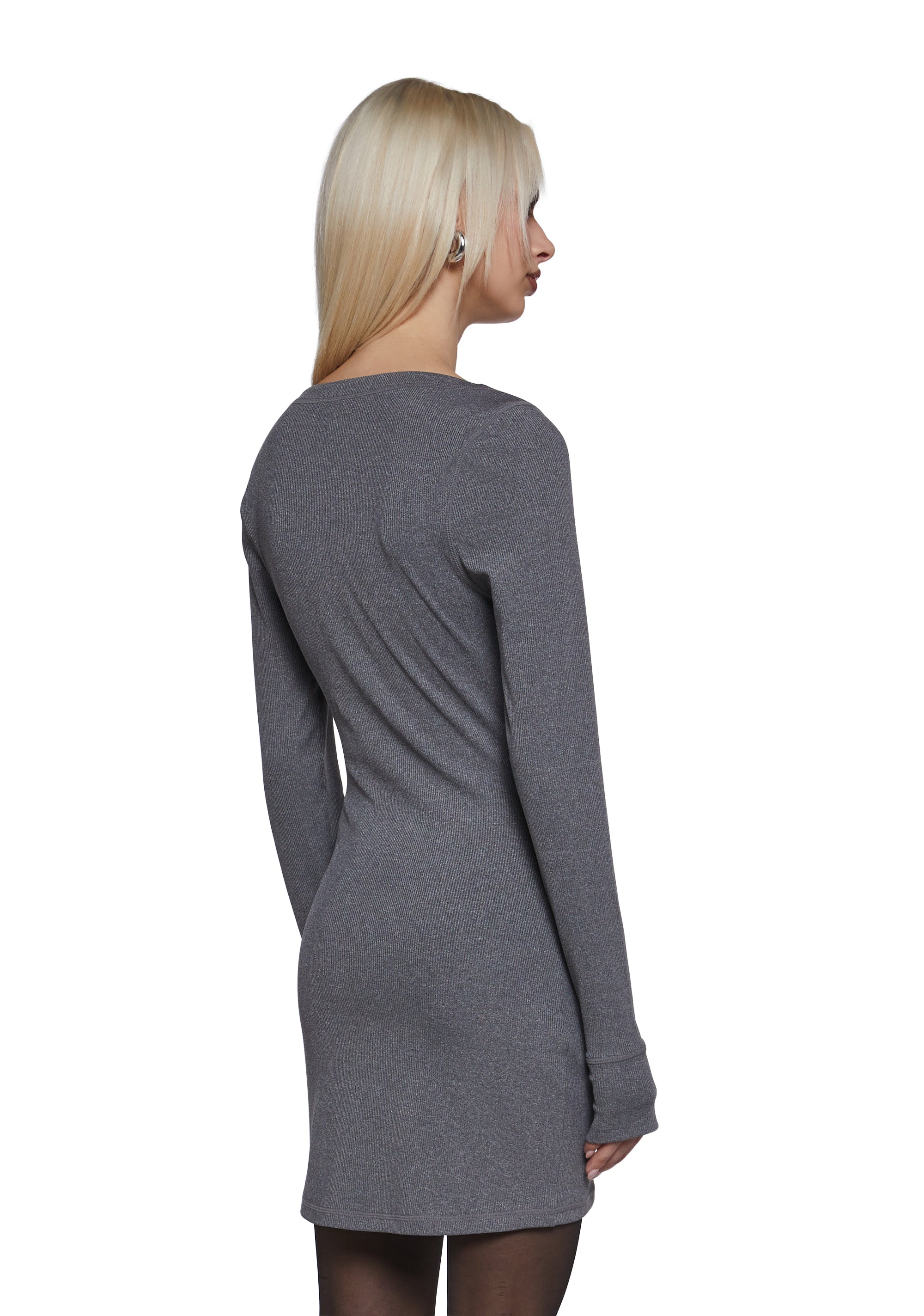 Womens V-Neck Henley Dress Sugar Thrillz -Gray Dolls Kill Womens V-Neck Henley Dress Sugar Thrillz -Gray Dolls Kill