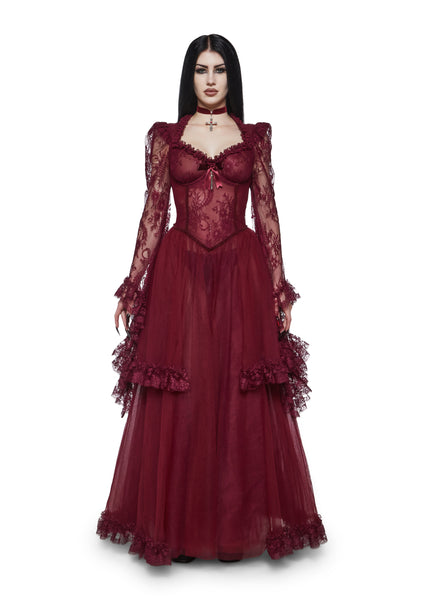 Floral Lace Formal Vampire Goth Maxi Dress - Red – Dolls Kill