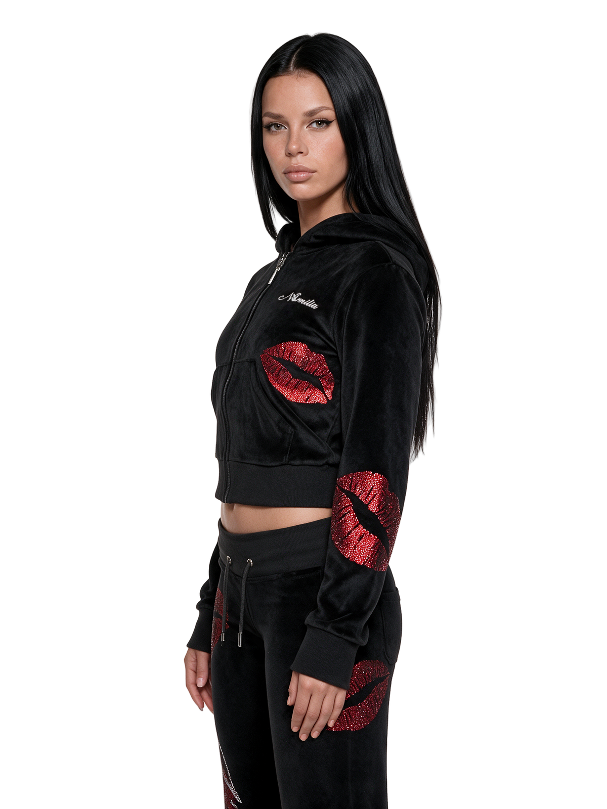 Namilia Playboy Love Velour Rhinestone Y2K Zip Hoodie |Dolls Kill