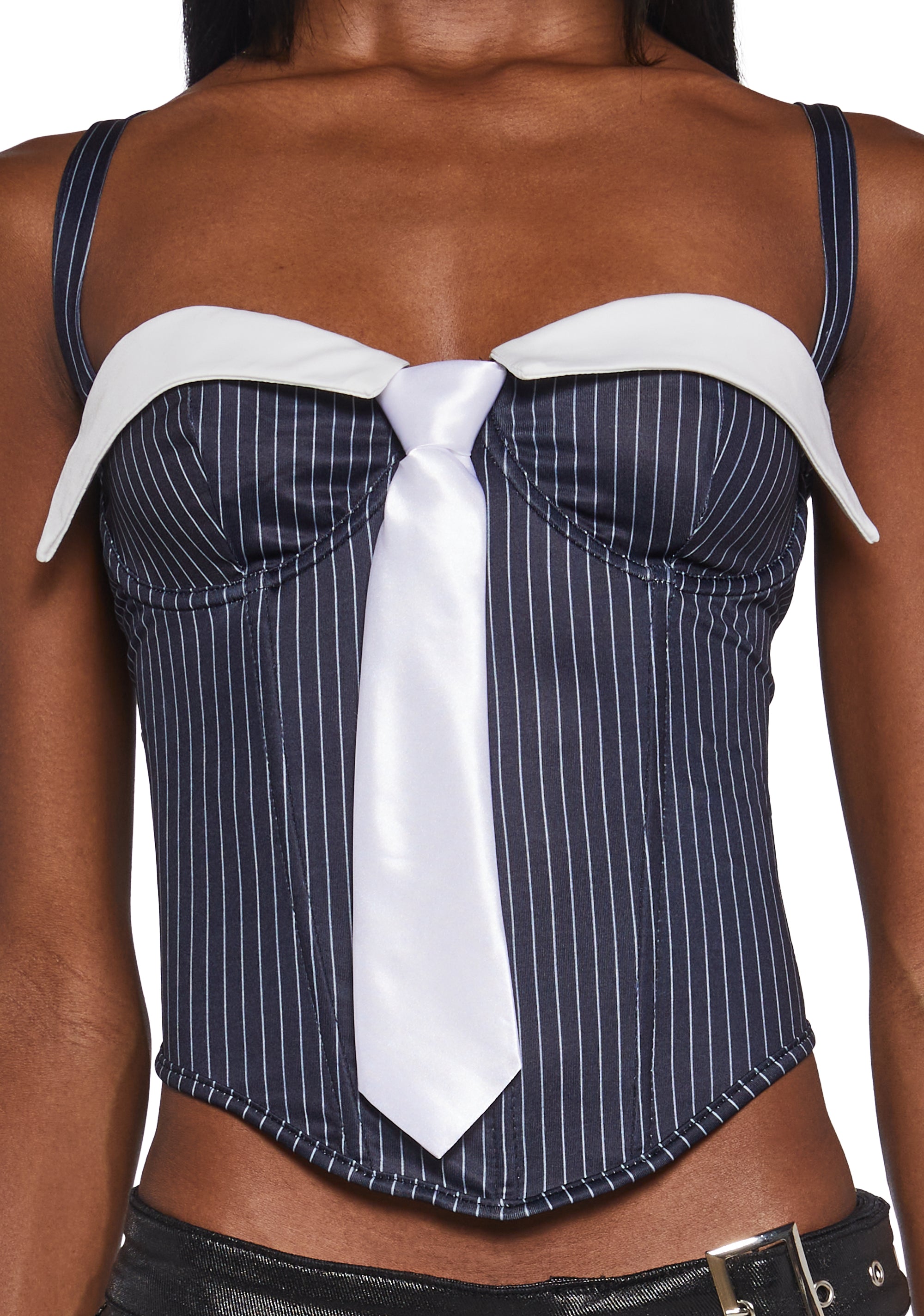 PINSTRIPE CORSET WITH TIE