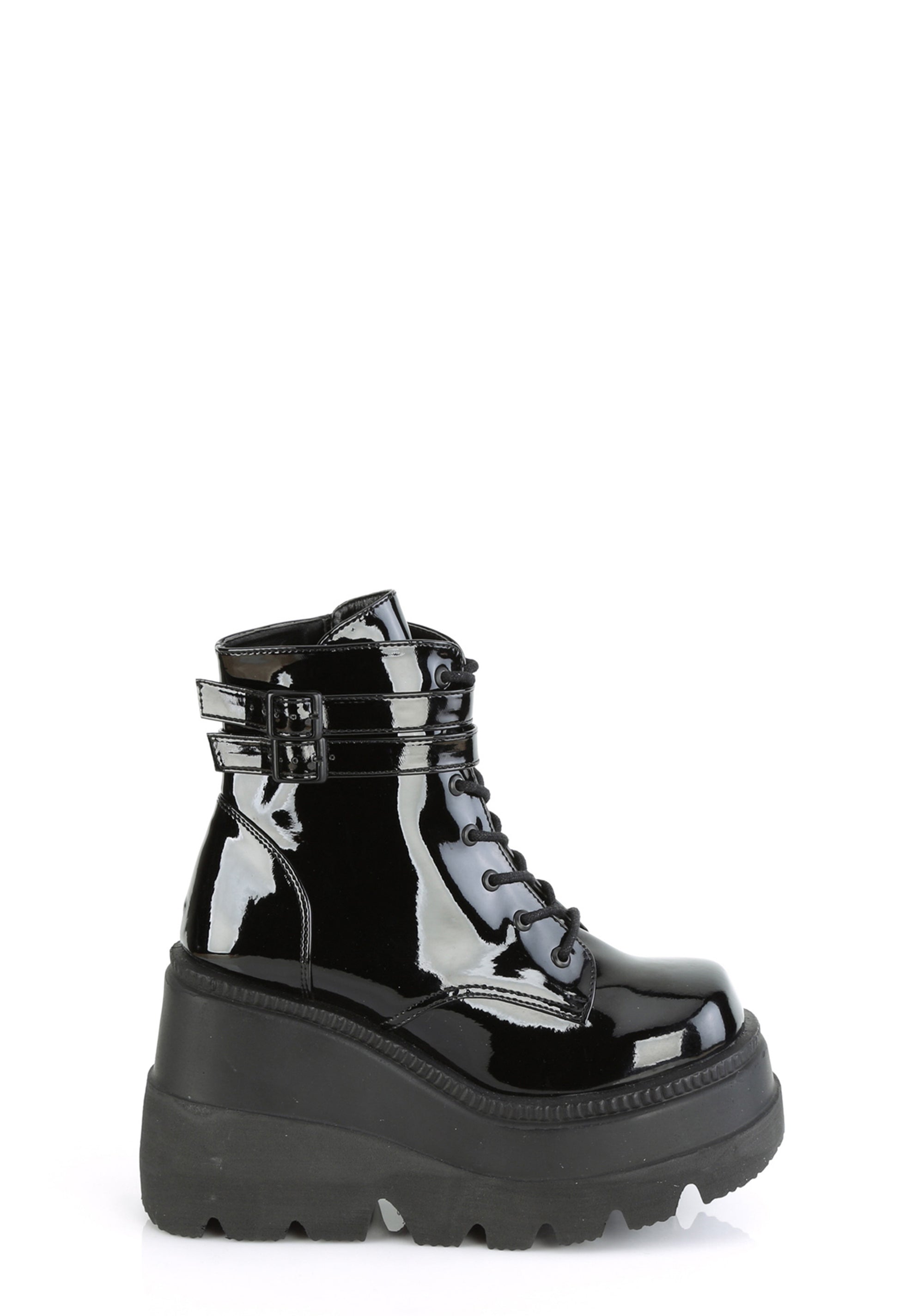 Demonia Shaker 52 Patent Platform Boots - Black – Dolls Kill