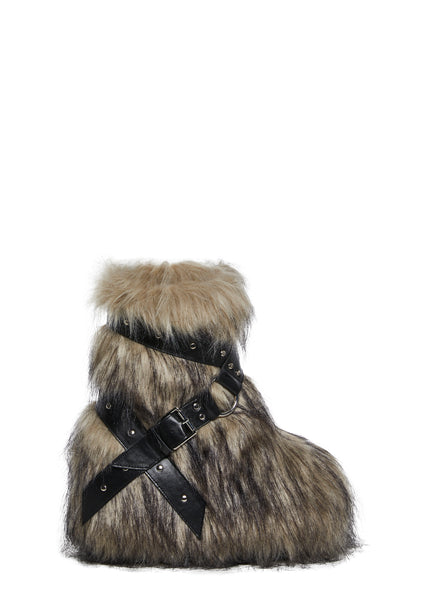 Club Exx Burning Man Faux Fur Platform Boots Rave Festival - Off