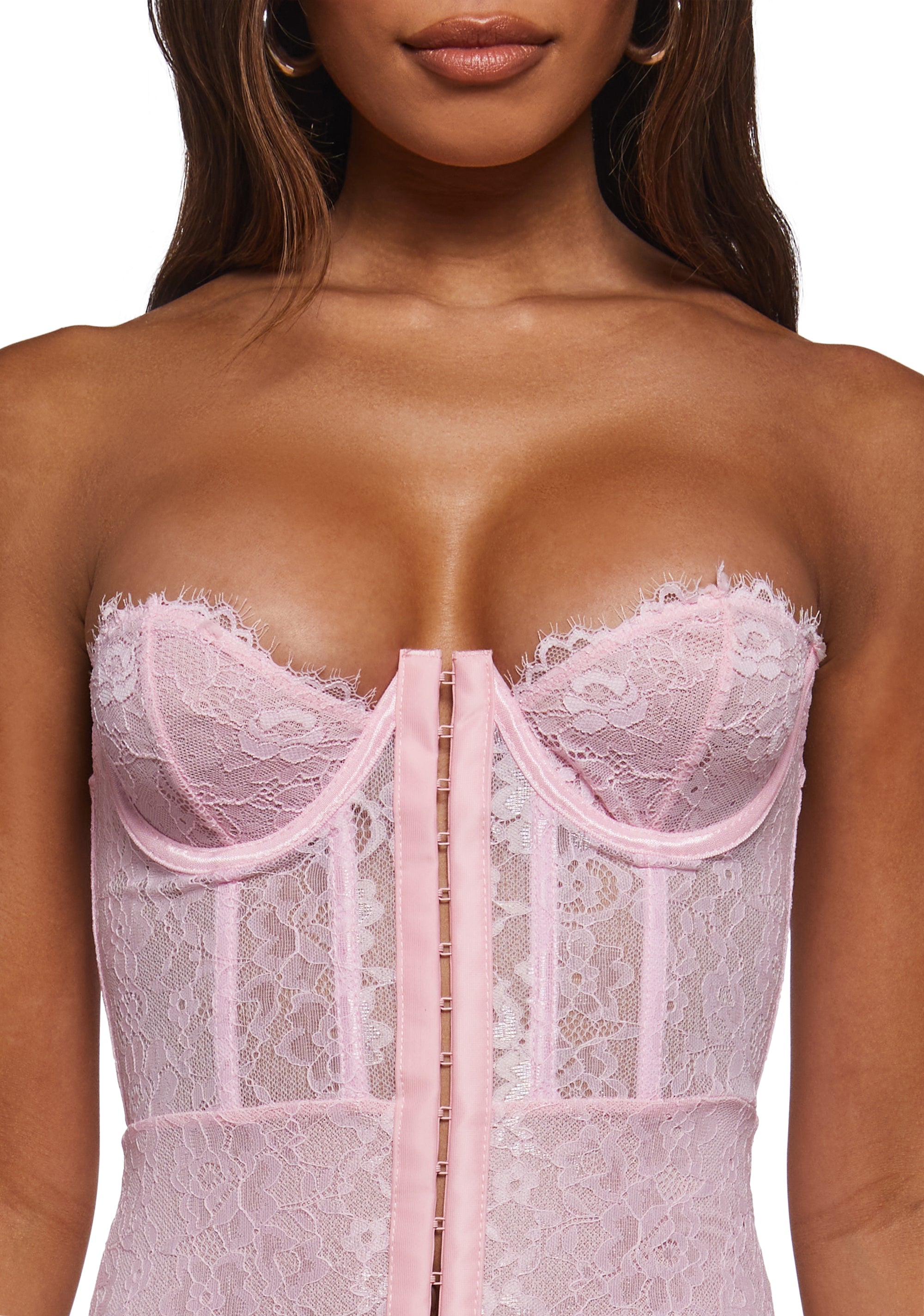 Captivating Gazes Slip Dress - Pink Lace