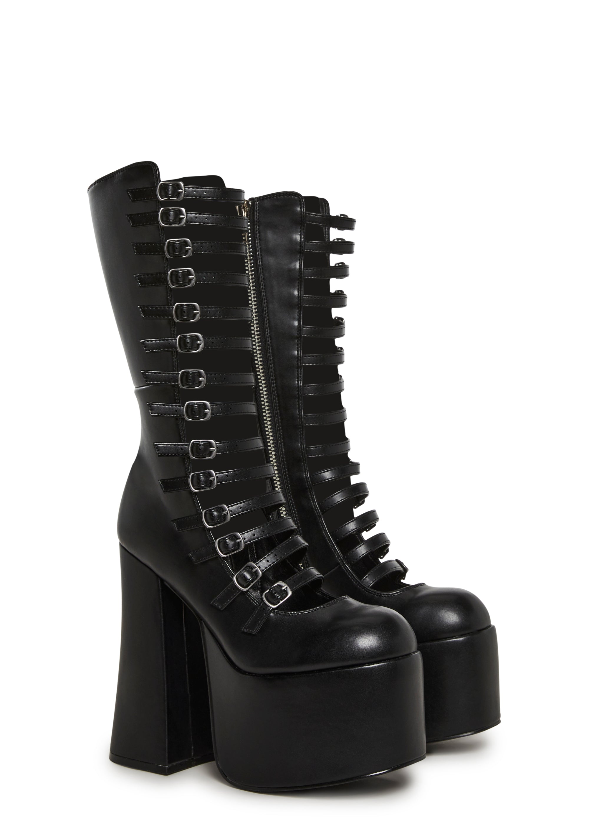 Hardcore Dazzle Kiki Multi Buckle Platform Mary Jane Boots - Black