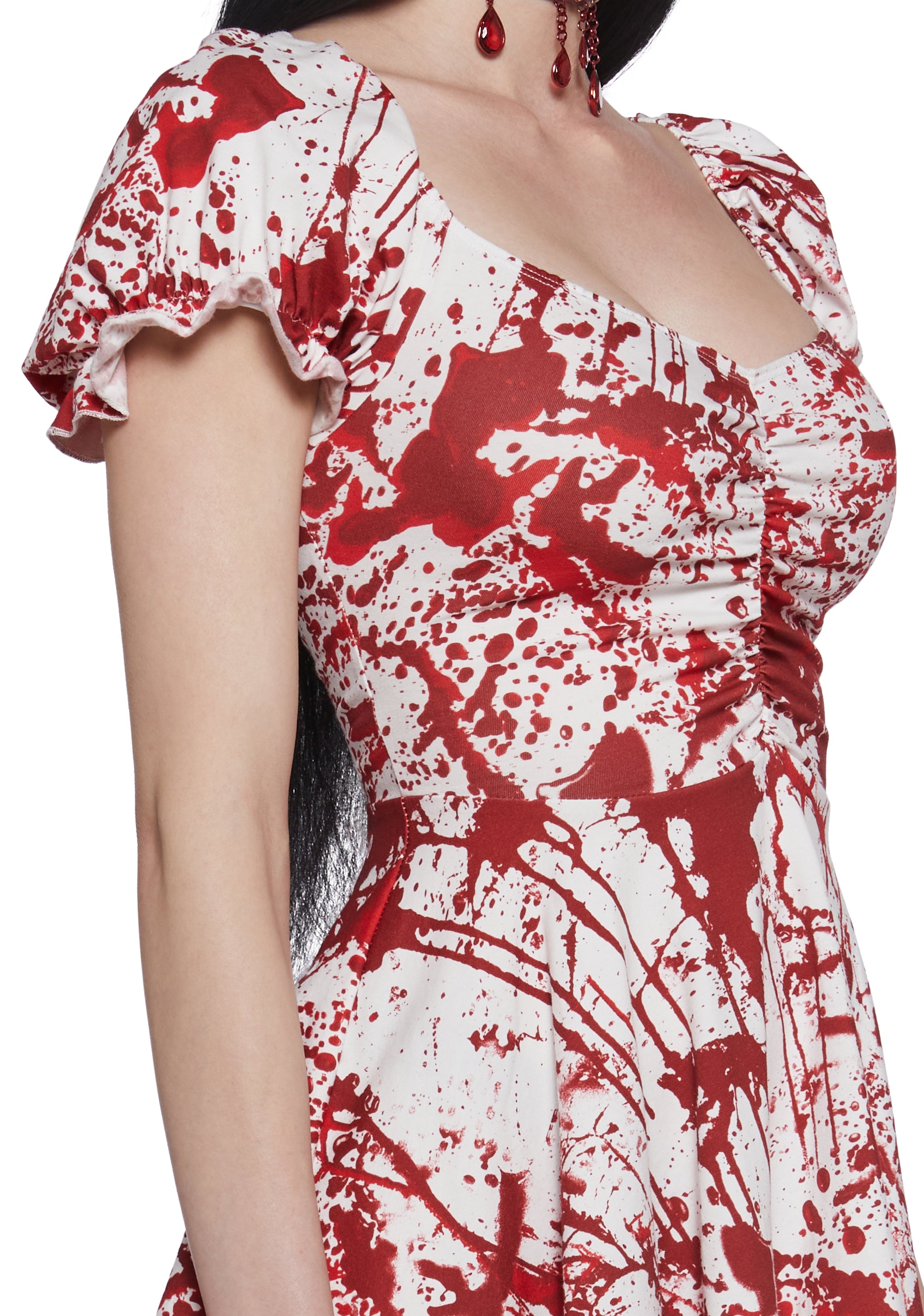 Sexy Womens Spooky Halloween Blood Spatter Mini Dress - White