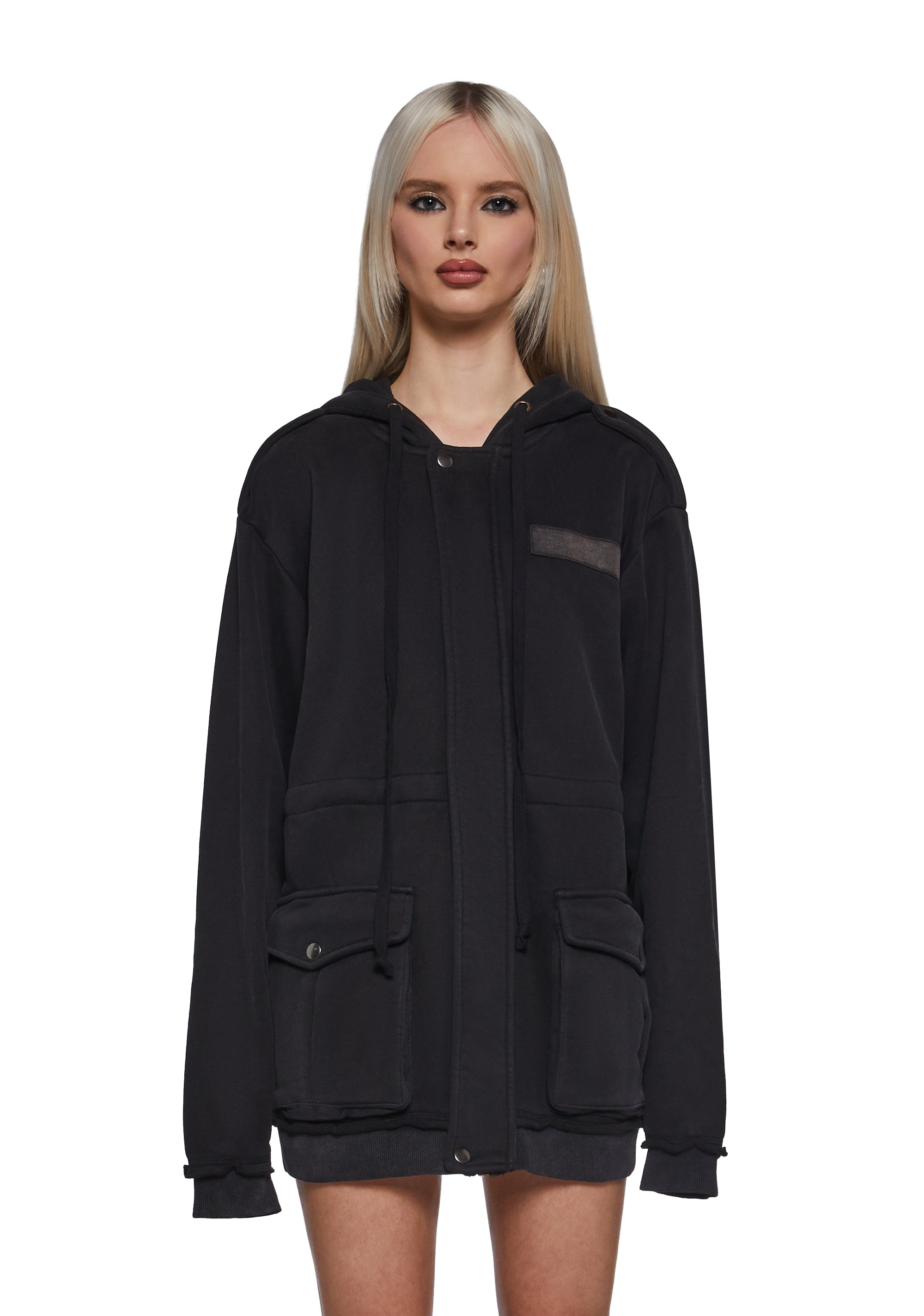 Darker Wavs French Terry Jacket With Hood - Black – Dolls Kill