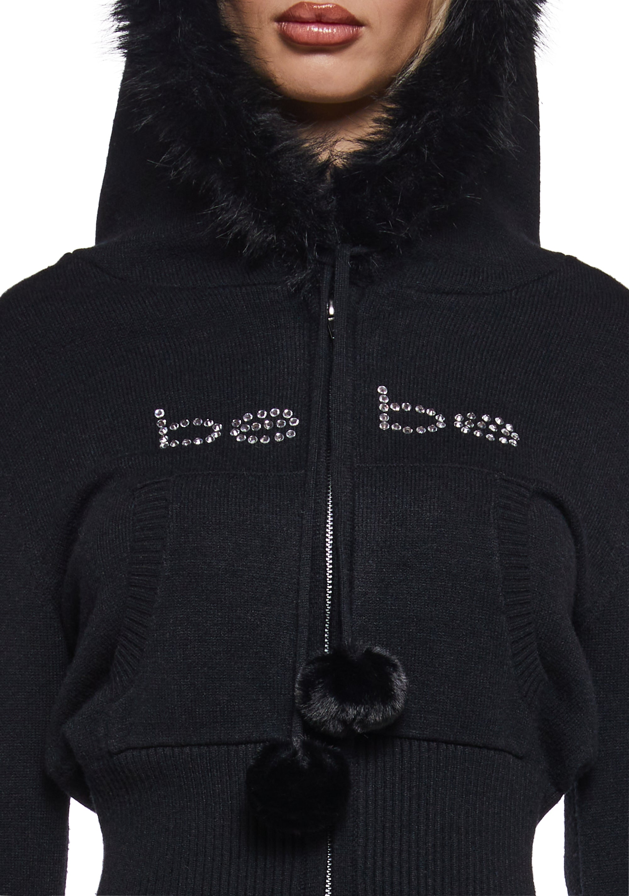 Dolls Kill x Bebe Logo Hoodie With Faux Fur Trim - Black
