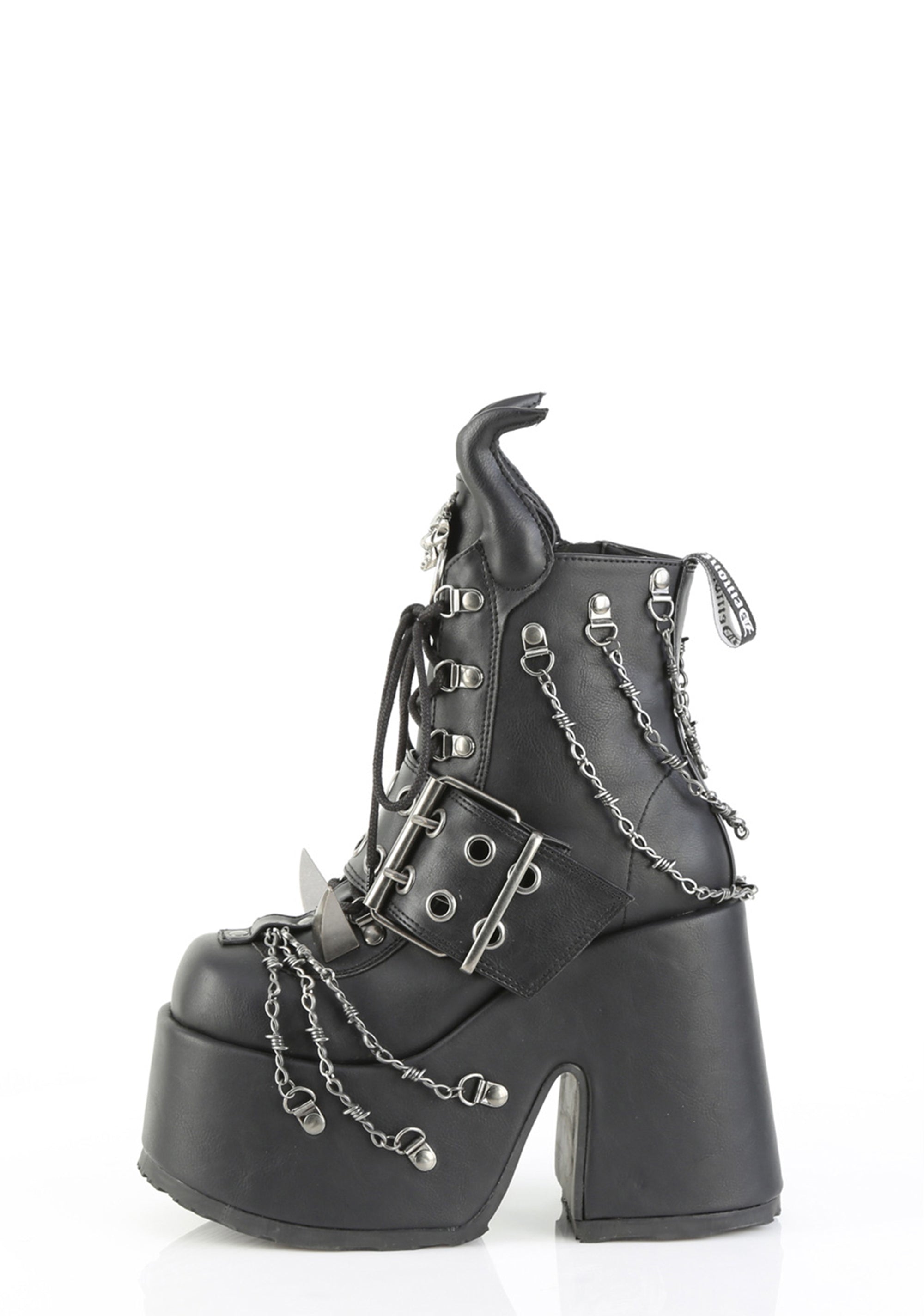 デモニア demonia Dollskill camel ブーツ Demonia Camel 203 - Black Vegan Leather – Dolls Kill