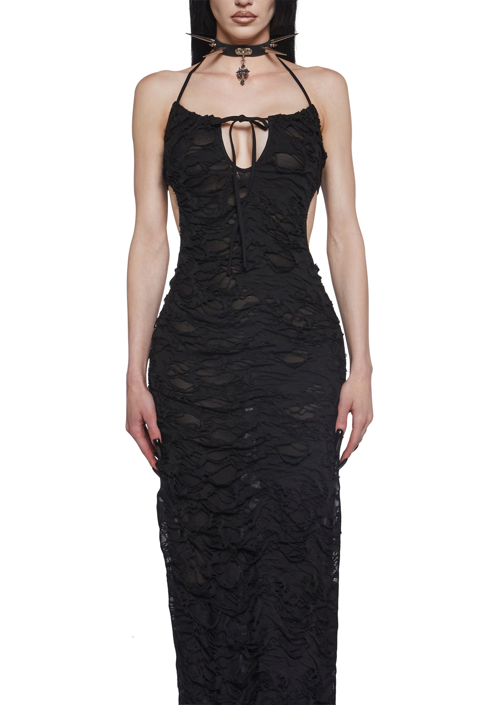 Womens Sexy Goth Shredded Maxi Dress With Slits Widow
