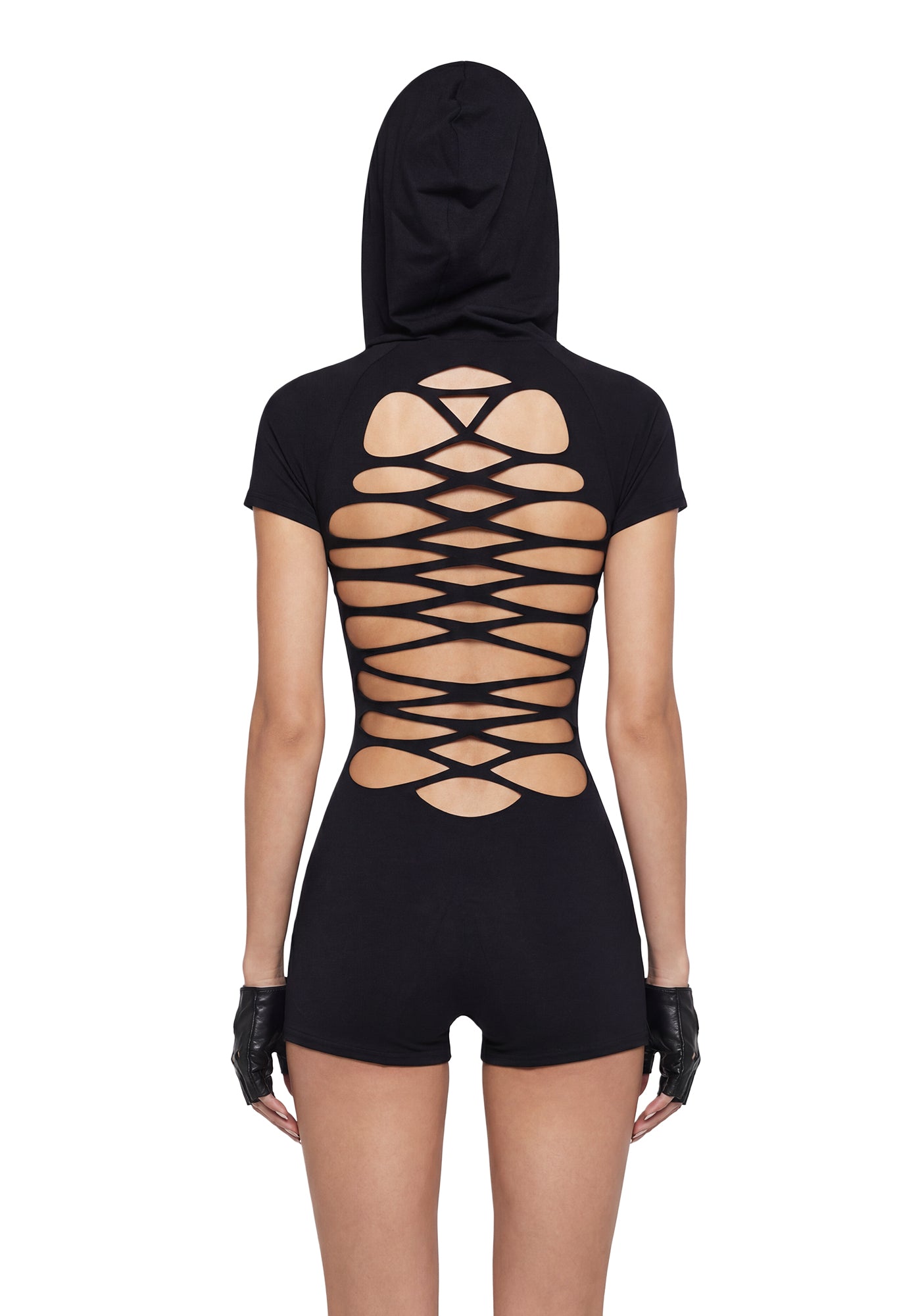 Sleaze Neo Cut Out Hooded Romper - Black – Dolls Kill