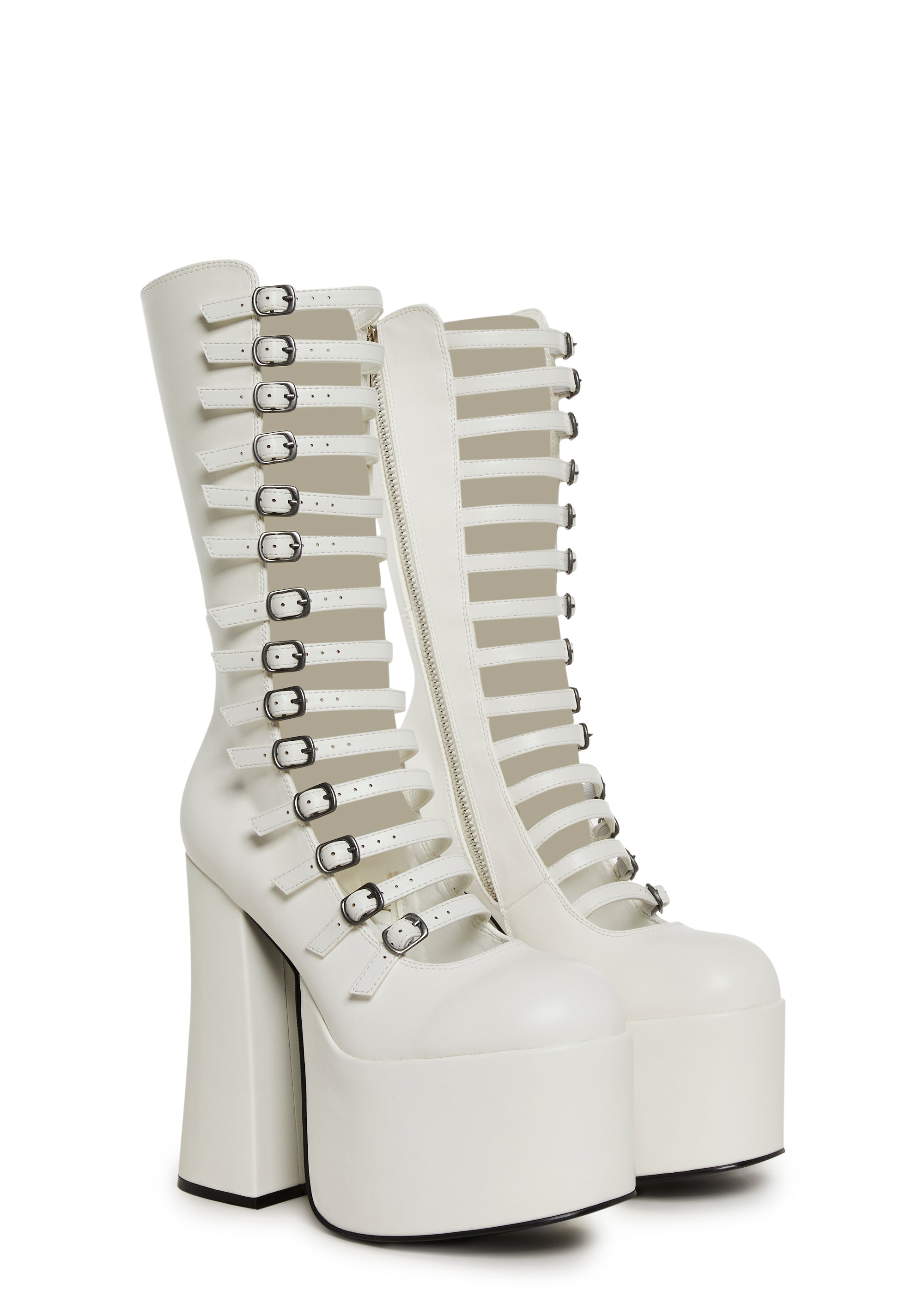 Hardcore Dazzle Kiki Multi Buckle Platform Boots - Off White