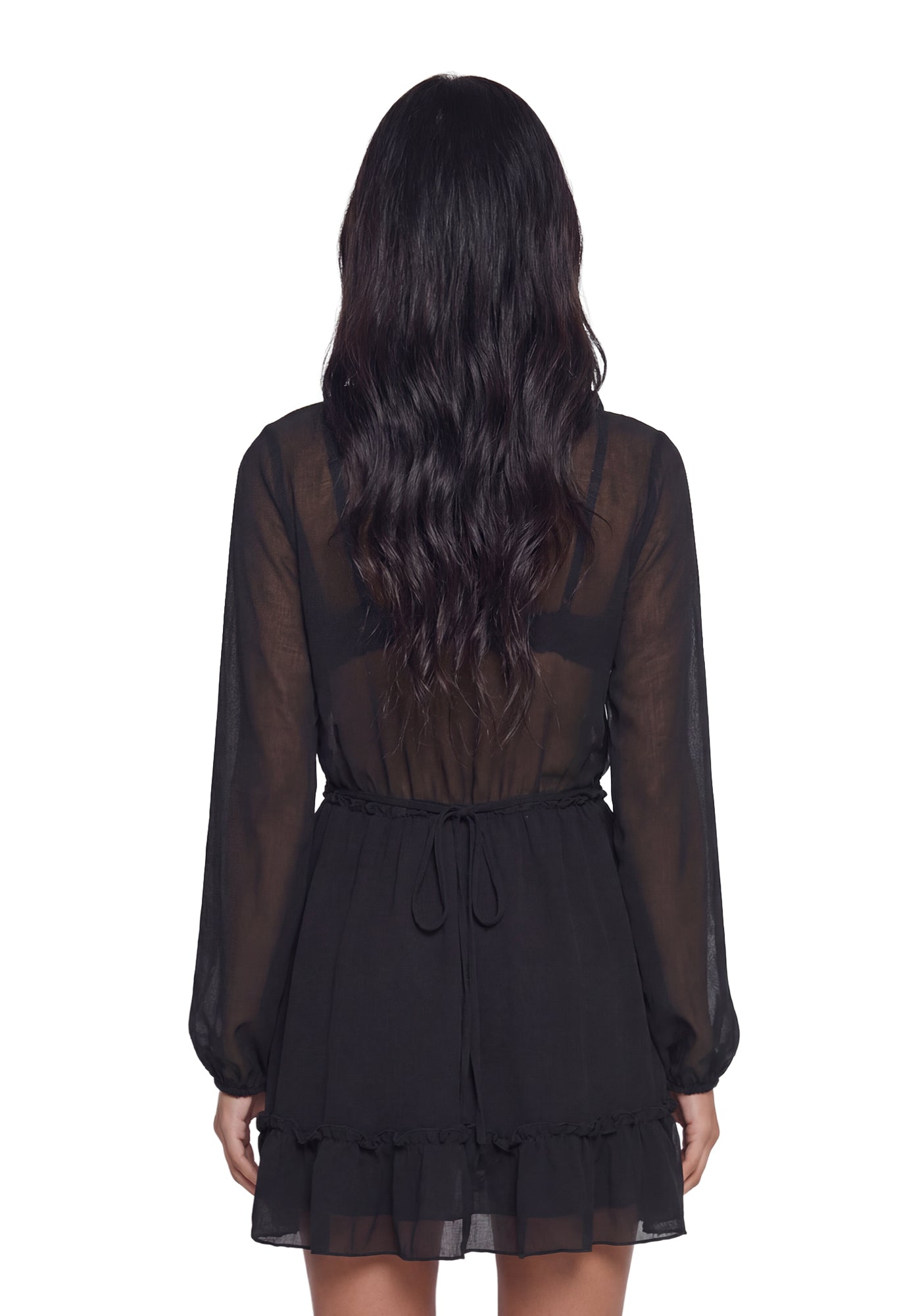 Current Mood Sheer Chiffon Ruffled Babydoll Dress