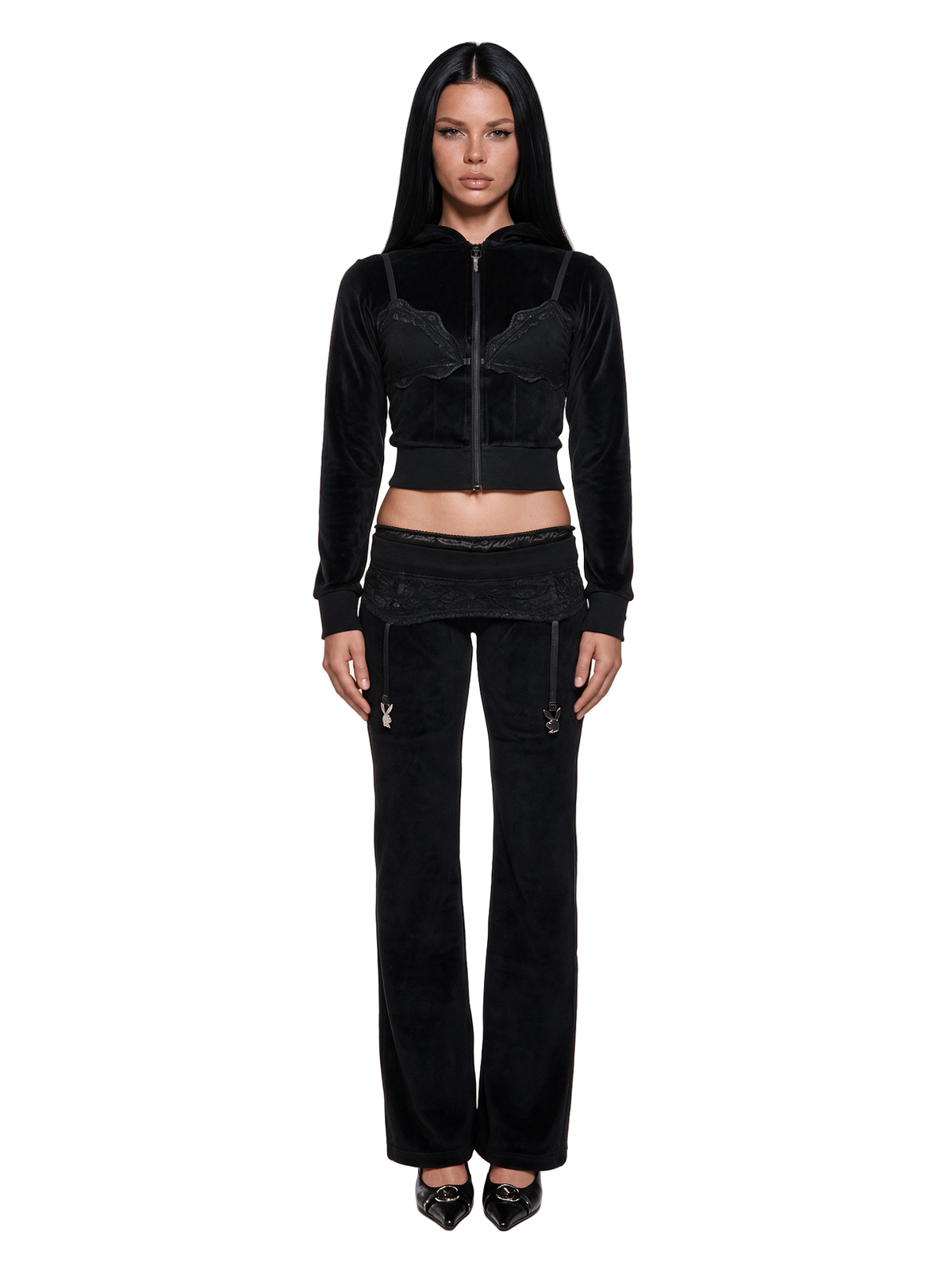 Namilia Playboy Lingerie Velour Y2K Sweat Pants - Black – Dolls Kill