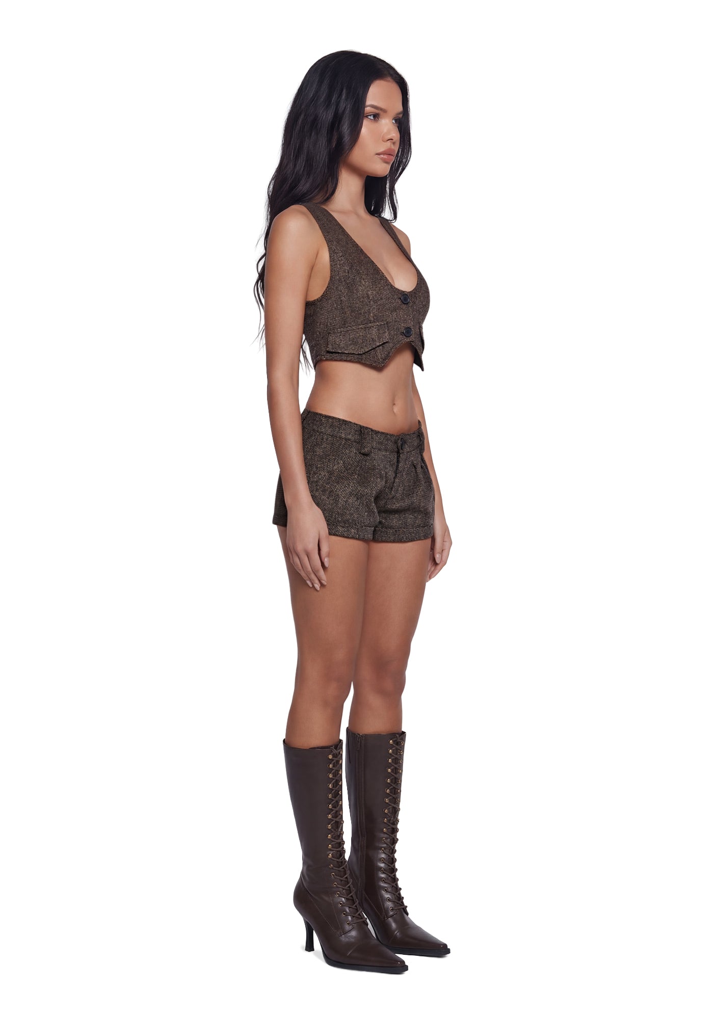 Womens Tweed Cropped Vest Generation Kiss - Black – Dolls Kill