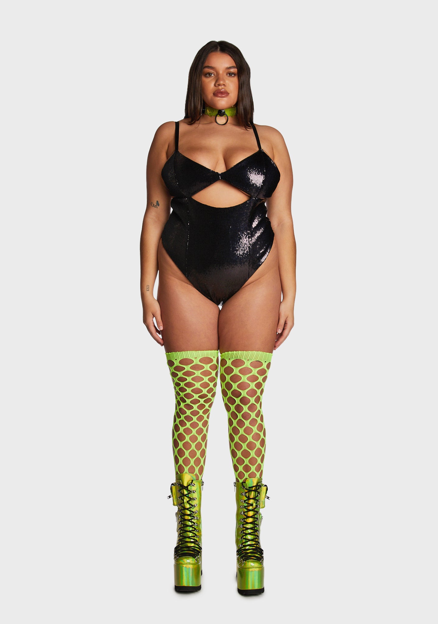 Plus Size Club Exx Sequin Cut Out Bodysuit - Black – Dolls Kill