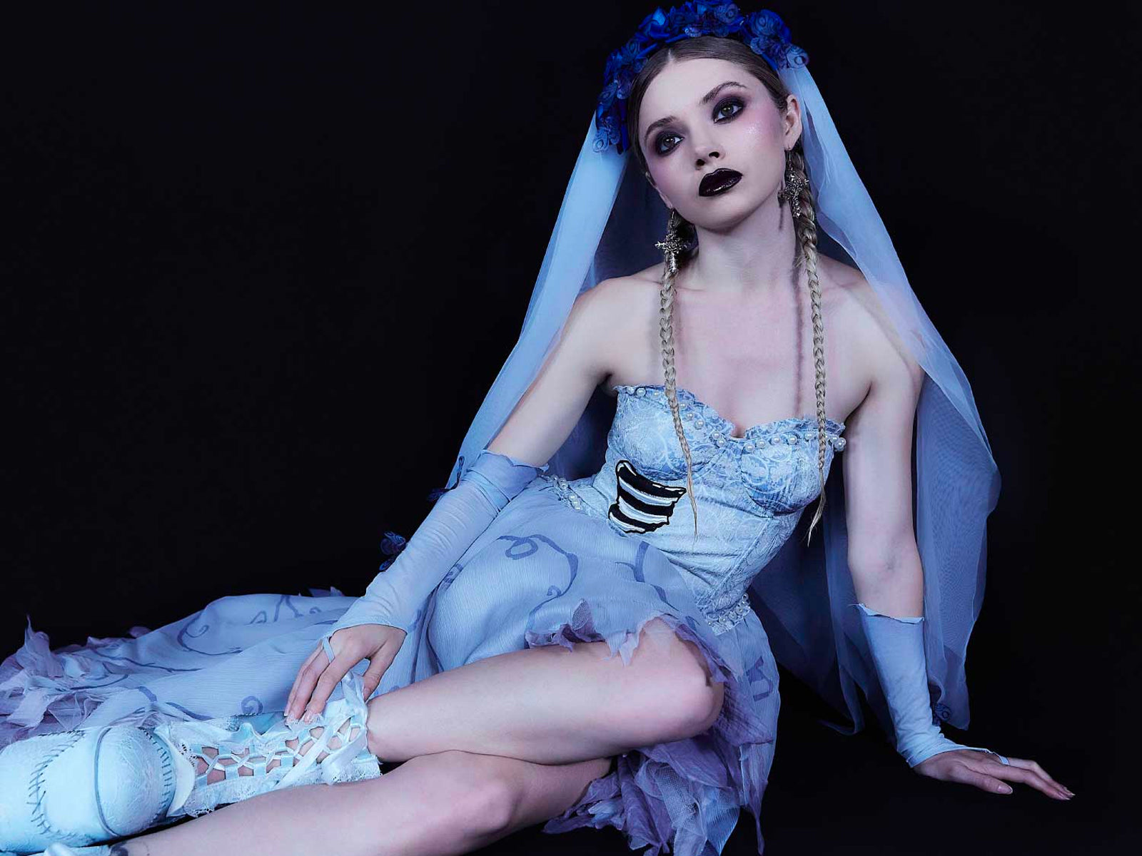 Dolls Kill x The Corpse Bride Brocade High Low Dress - Blue