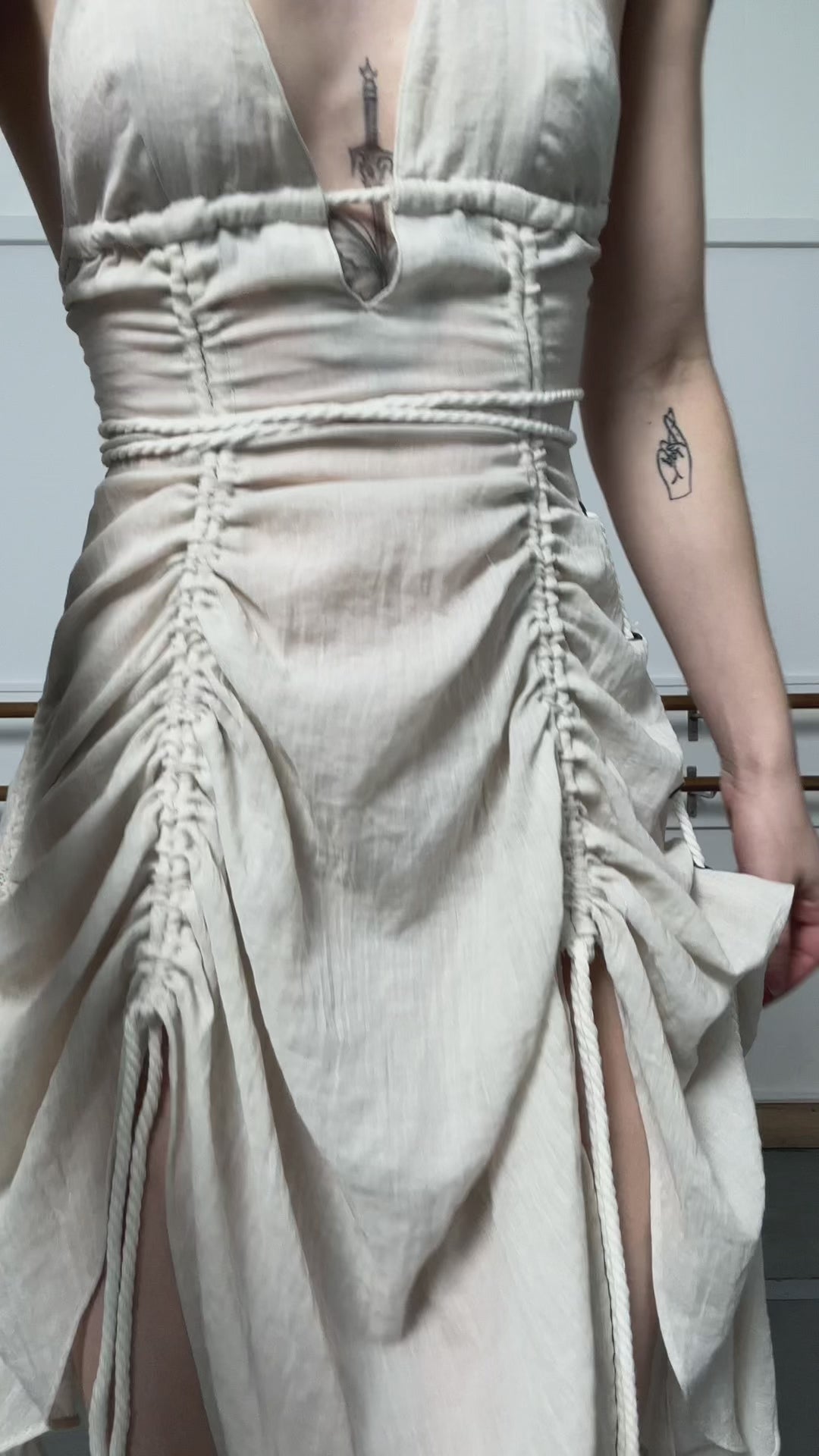 Darker Wavs Ruched Midi Dress With Contrast Rope